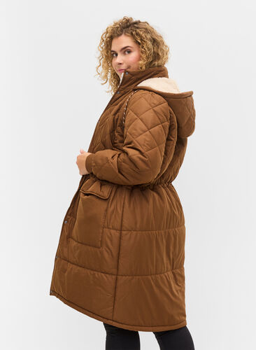 Veste matelassée à capuche et taille ajustable, Toffee, Model image number 1