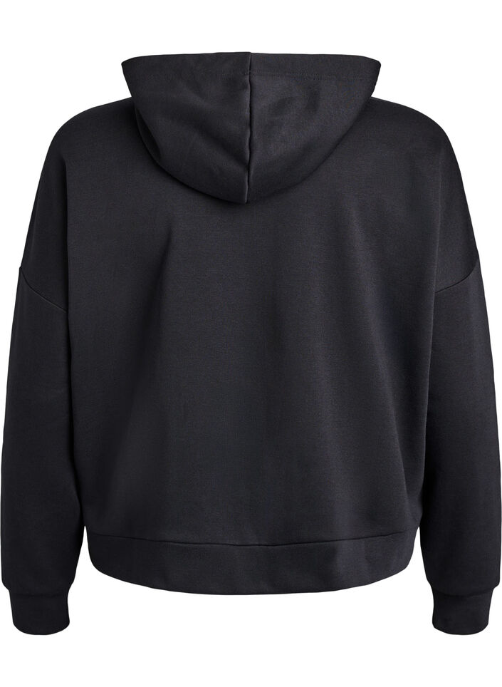 Sweat &agrave; capuche zipp&eacute; avec imprim&eacute; sur la poitrine, Noir, Packshot image number 1