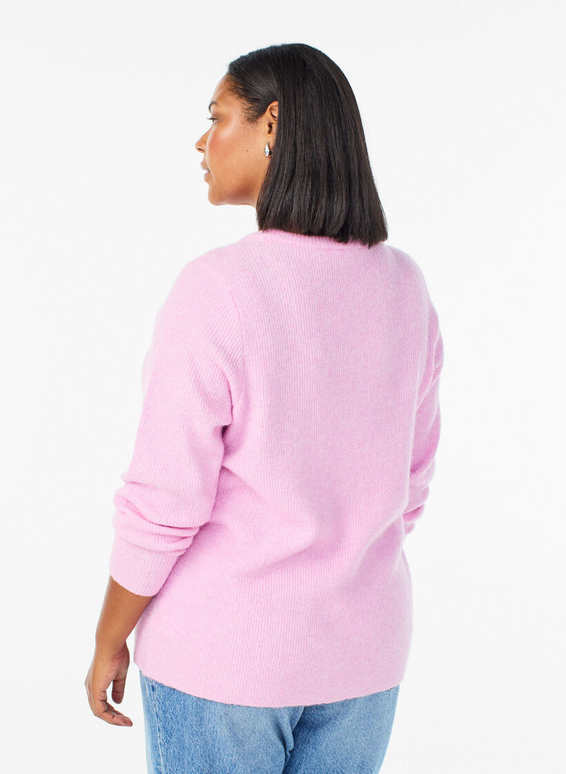 Blouse en maille chin&eacute;e &agrave; col rond, Rose, Model image number 2