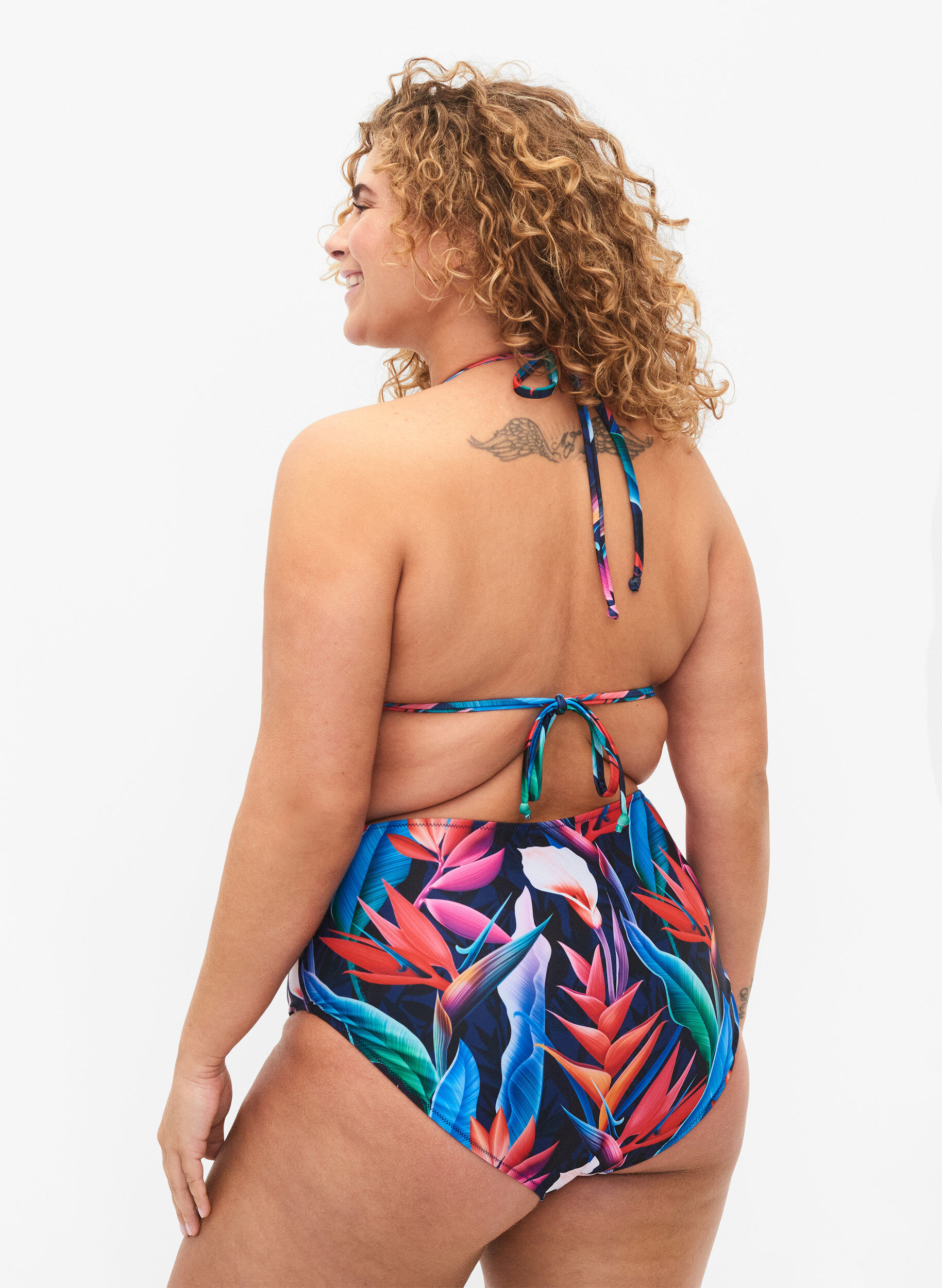 Zizzi Bas de bikini avec imprim&eacute; et taille haute, Bleu, Model image number 1