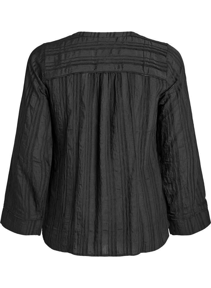 Blouse avec texture ton sur ton et boutons, Noir, Packshot image number 1