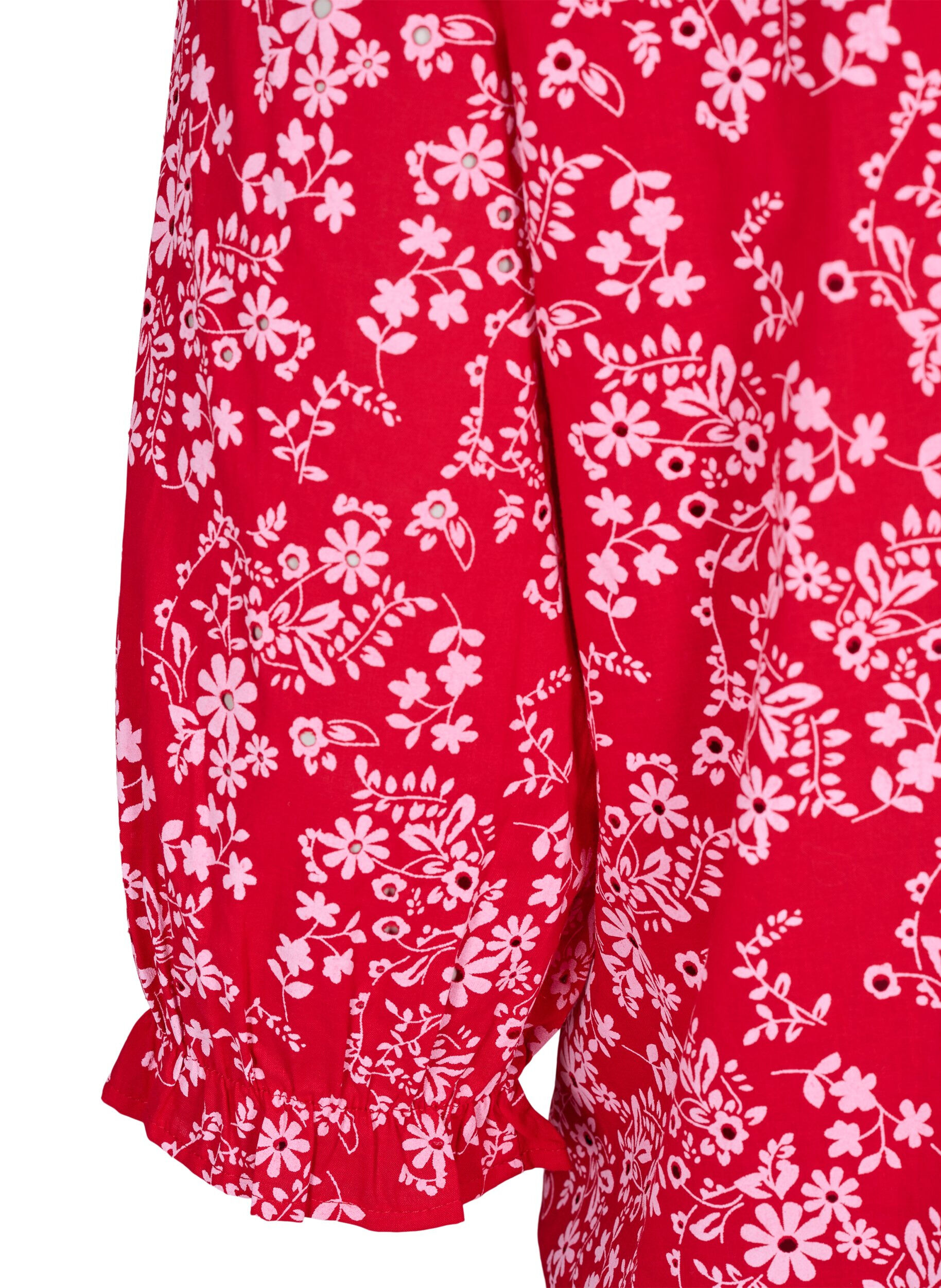 Zizzi Chemisier en coton avec imprim&eacute; floral, Rouge, Packshot image number 3