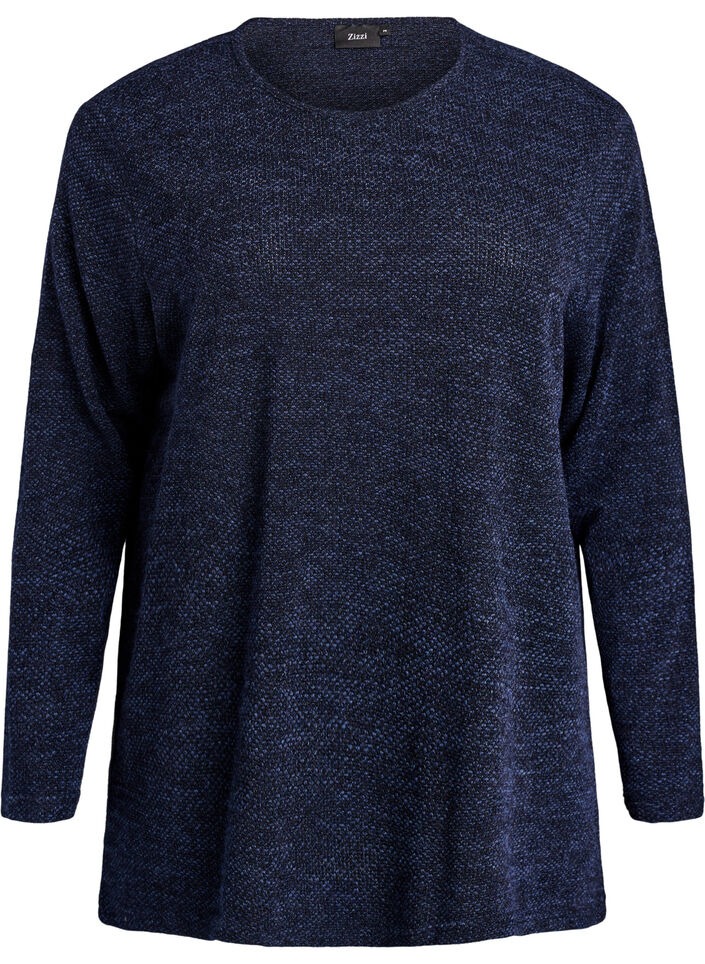 Blouse &agrave; manches longues avec texture, Bleu, Packshot image number 0