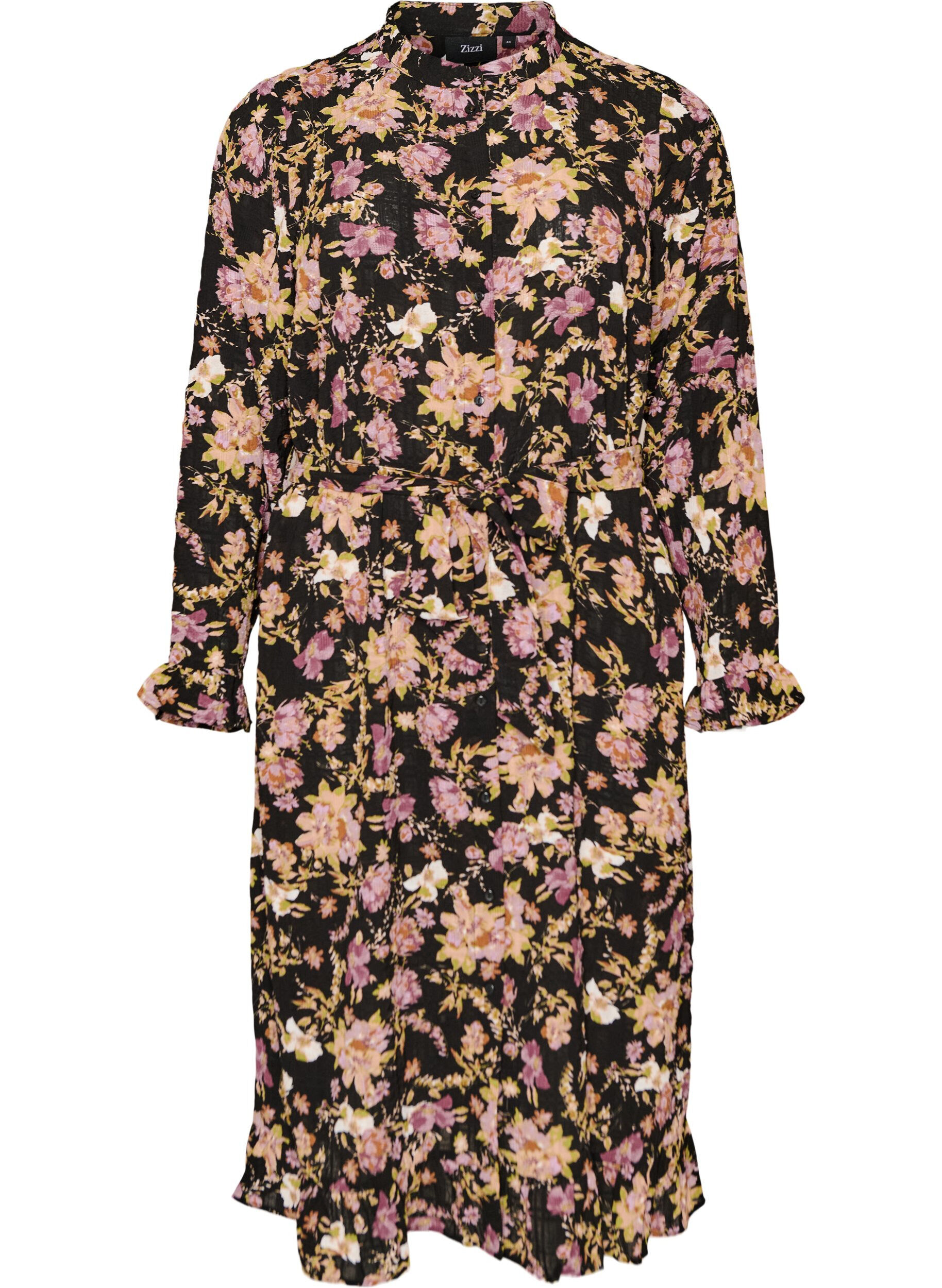 ZizziRobe midi &agrave; imprim&eacute; floral avec ceinture amovible &agrave; nouer, Noir, Packshot image number 0