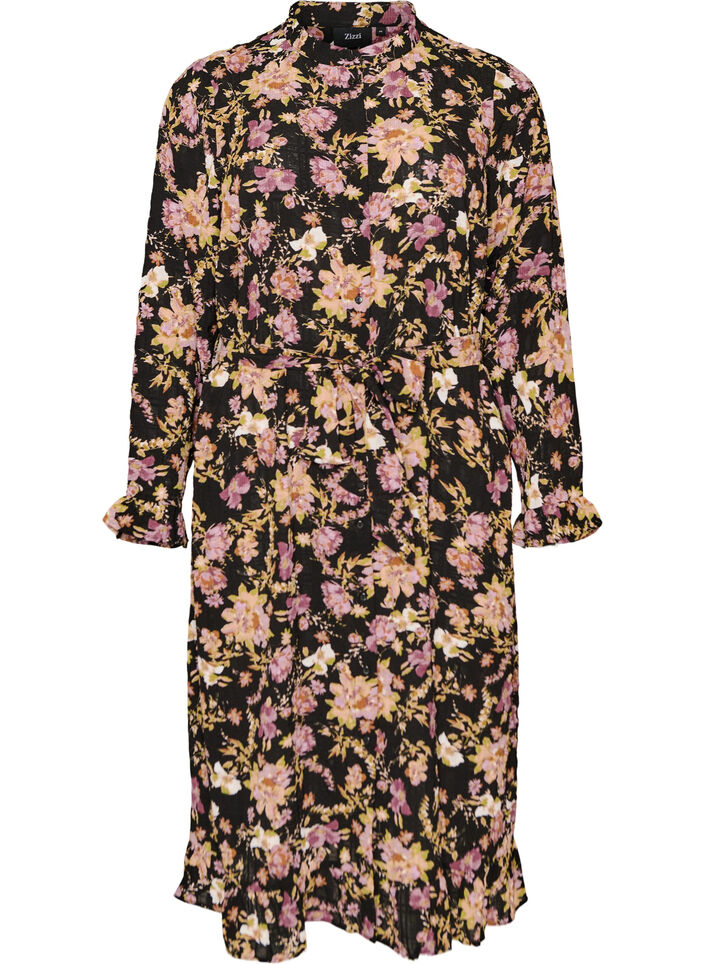 Robe midi &agrave; imprim&eacute; floral avec ceinture amovible &agrave; nouer, Noir, Packshot image number 0