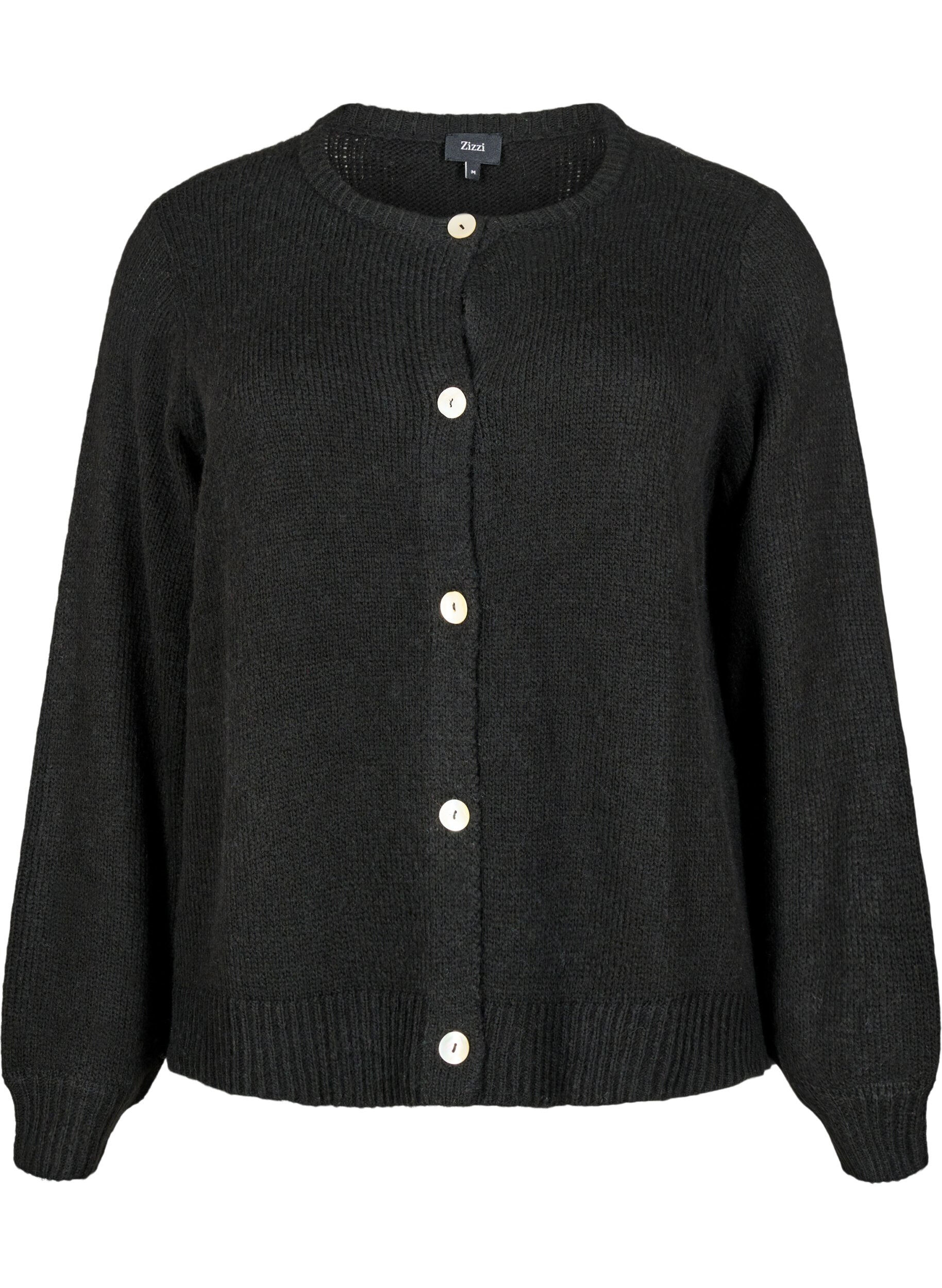 Zizzi Cardigan en maille comportant de la laine et des boutons, Black Solid, Packshot image number 0