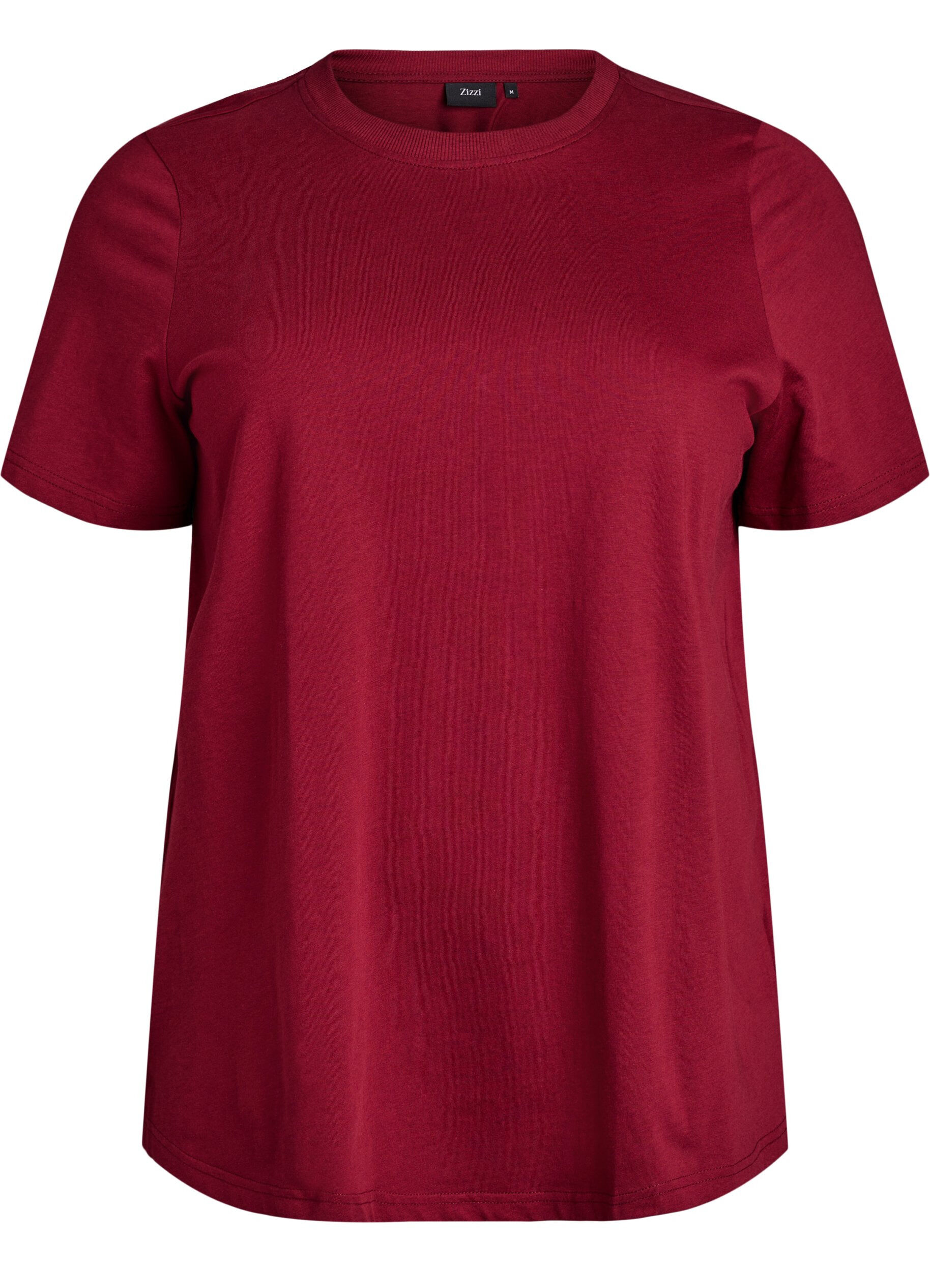 ZizziT-shirt basique en coton &agrave; col rond, Bordeaux fonc&eacute;, Packshot image number 0