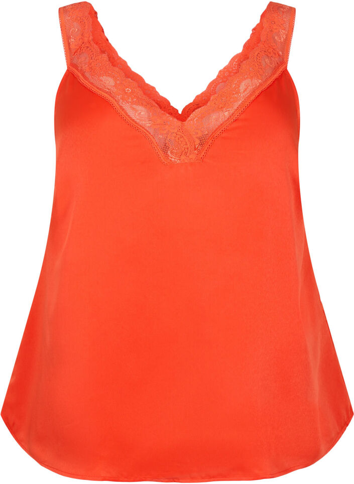 FLASH - Top avec col en V et bord en dentelle, Orange.com, Packshot image number 0