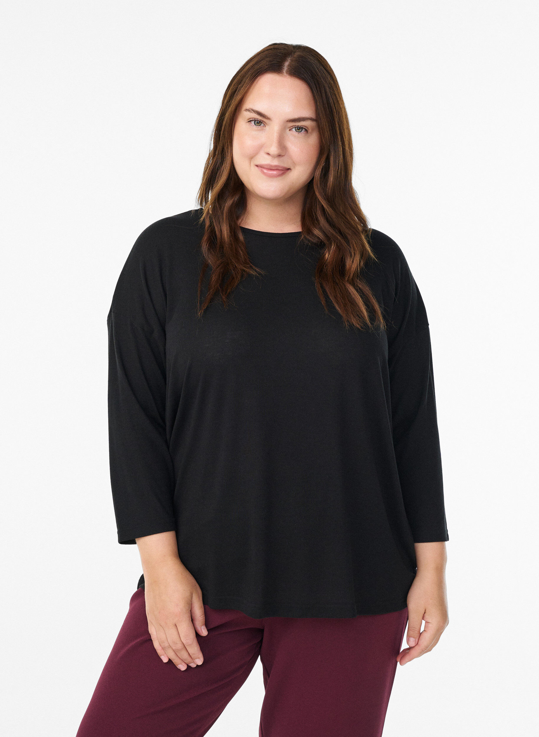 Zizzi Blouse en jersey avec manches 3/4, Noir, Model image number 0
