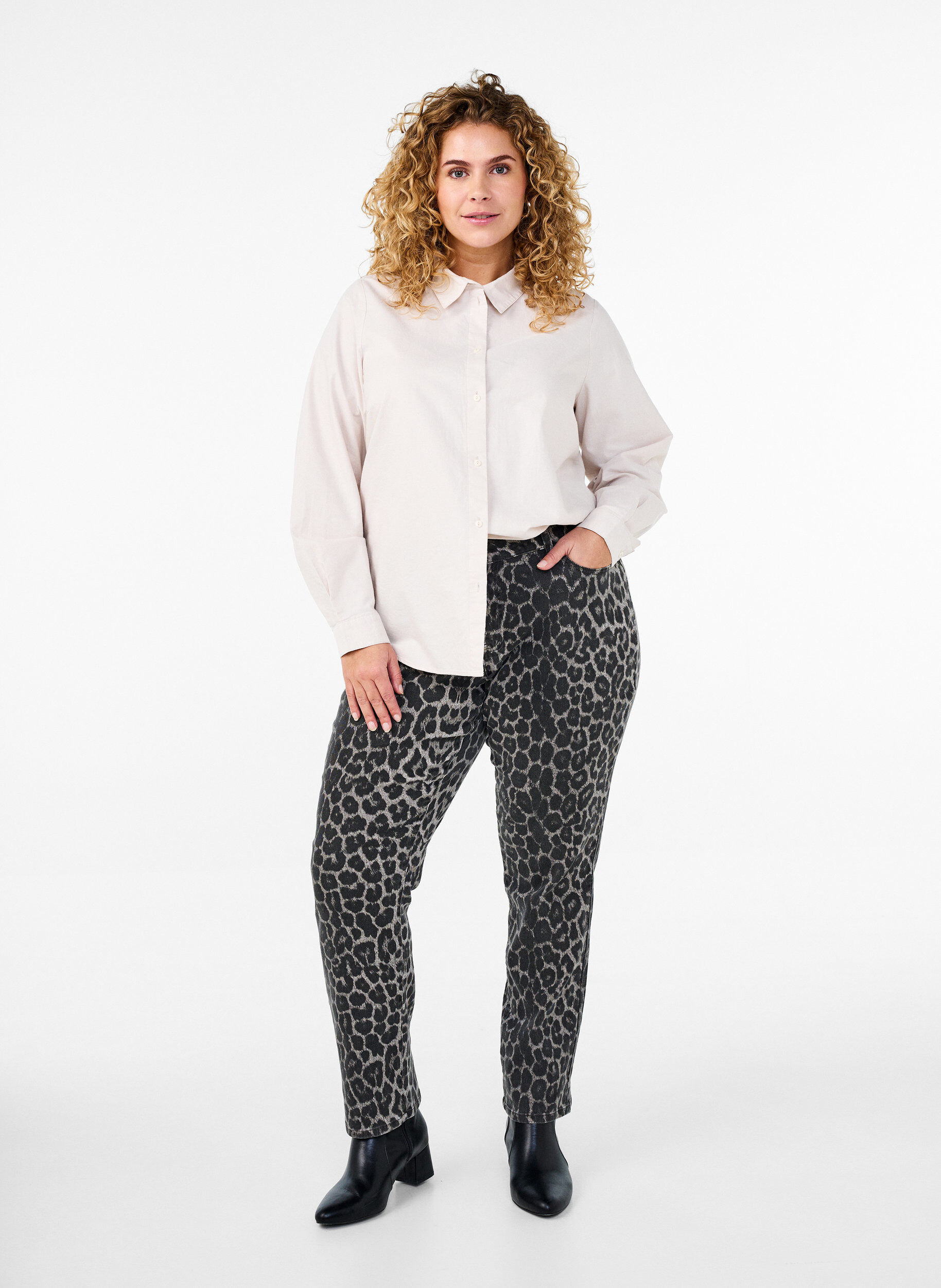 Zizzi Chemise &agrave; manches longues en coton, Beige, Model image number 1