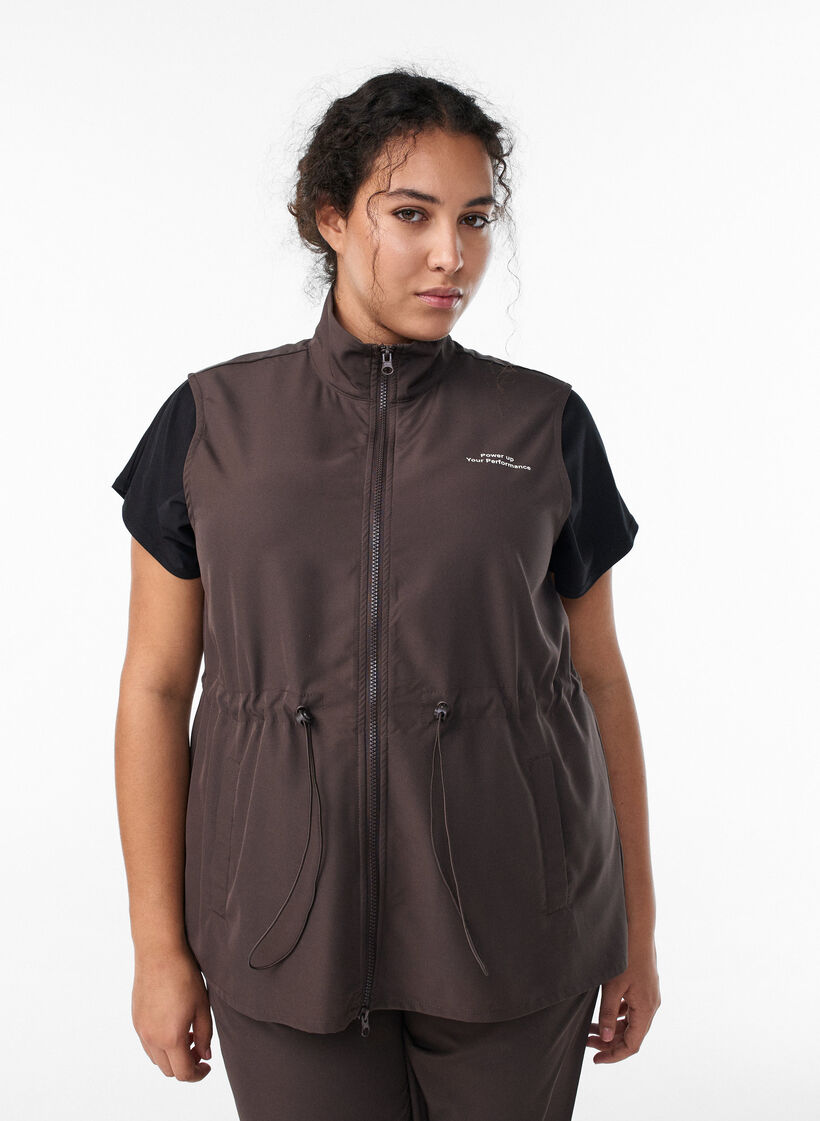 Veste sans manches avec taille élastiquée, Marron, Model