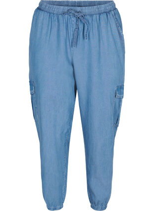 Pantalon cargo en look denim avec poches, Light blue denim, Packshot image number 0