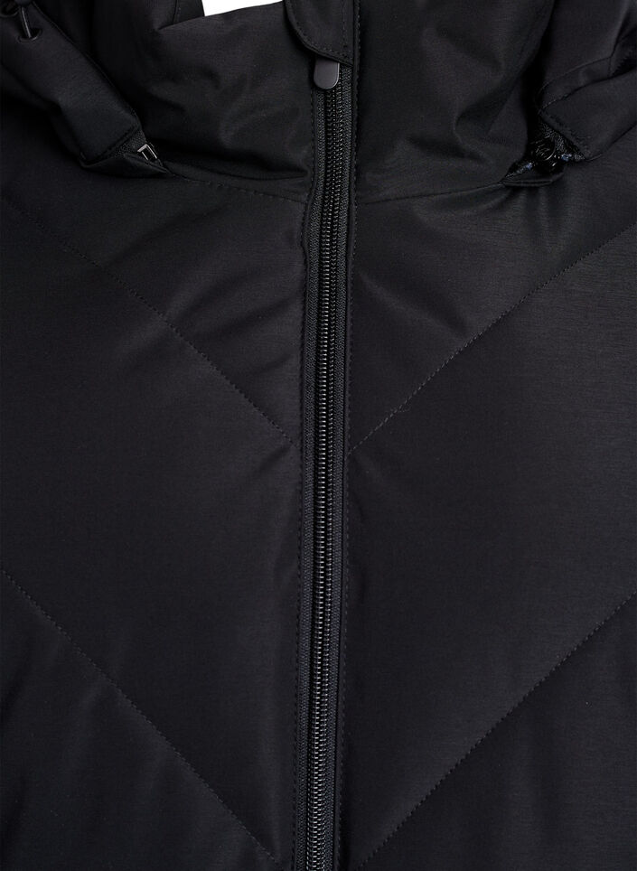 Long manteau d'hiver &agrave; fermeture &agrave; attaches et col en fausse fourrure, Noir, Packshot image number 2