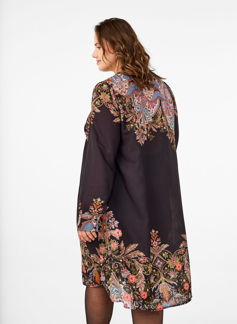 Robe mi-longue à imprimé paisley, Black Paisley, Model image number 1