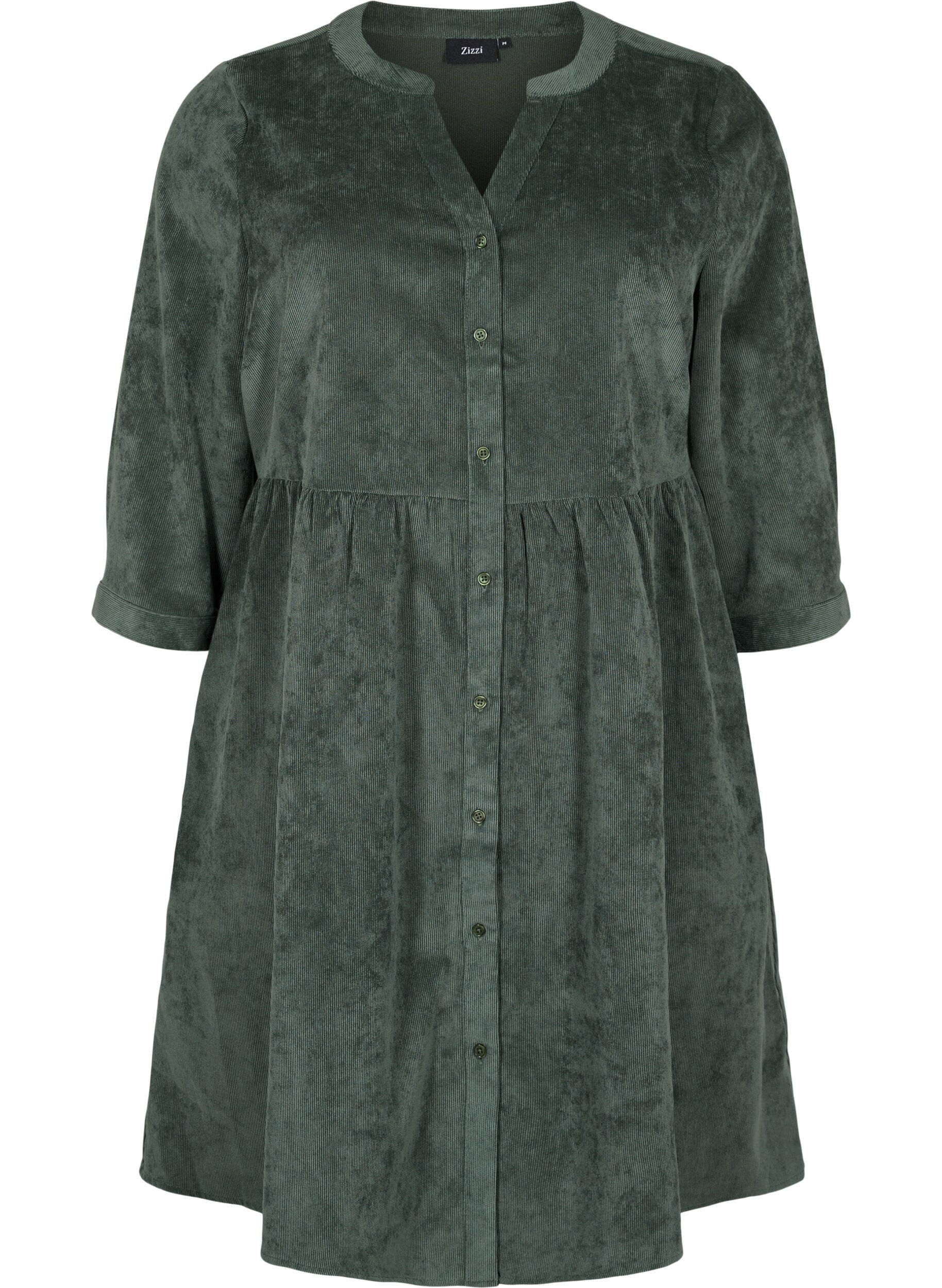 Zizzi Robe en velours avec manches 3/4 et boutons, Deep Forest, Packshot image number 0