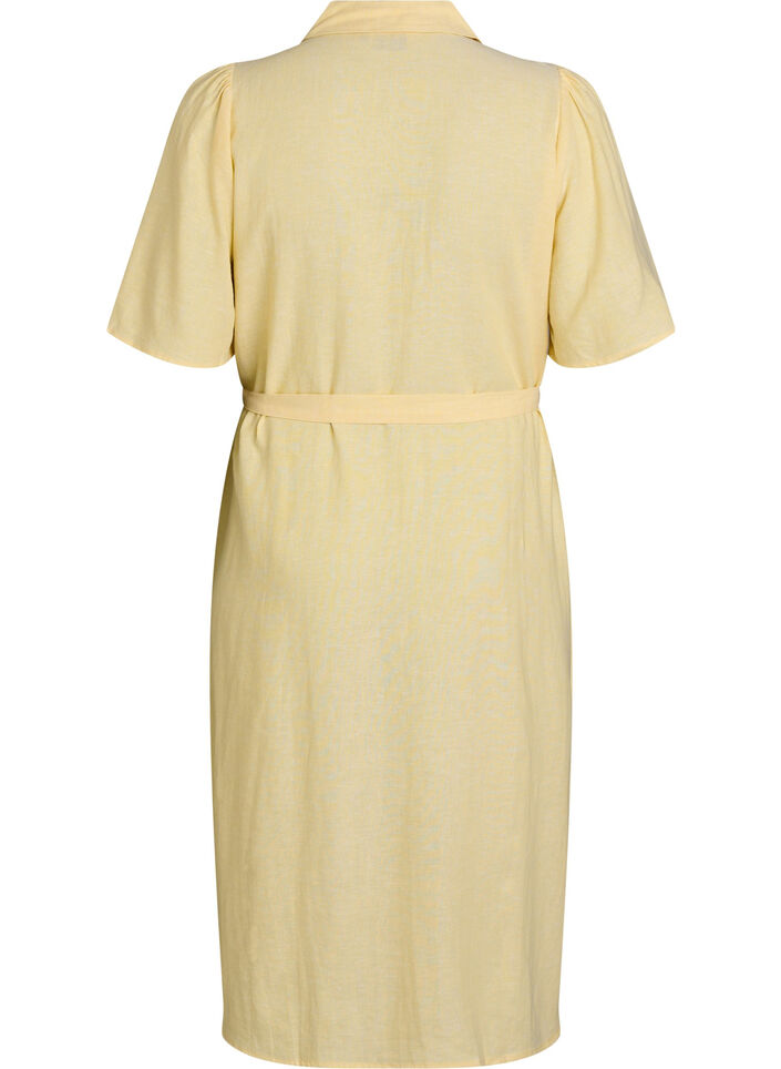 Robe chemise en lin et viscose avec une ceinture &agrave; nouer, Jaune clair, Packshot image number 1