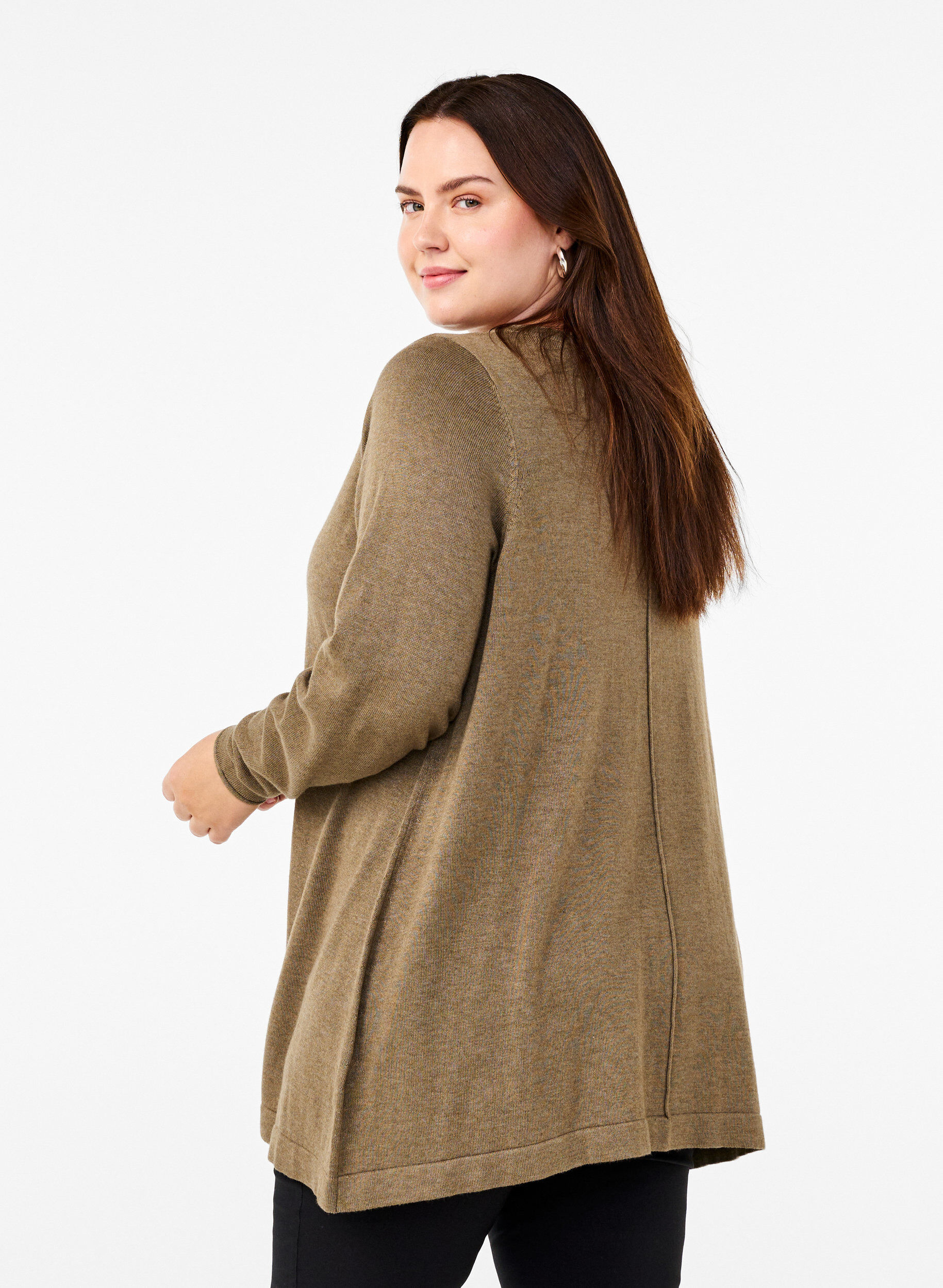 Zizzi Blouse tricot&eacute;e en m&eacute;lange coton-viscose, Vert Kaki, Model image number 2