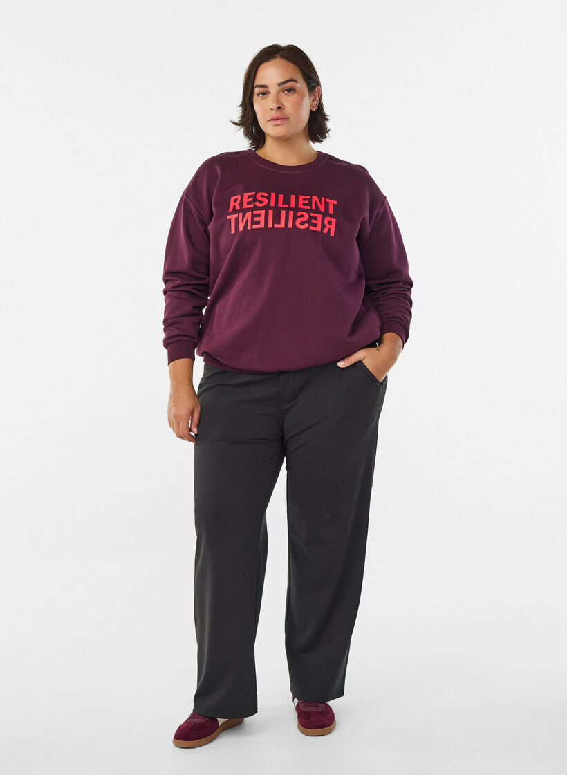 Sweat-shirt avec imprimé texte, Bordeaux, Model image number 1