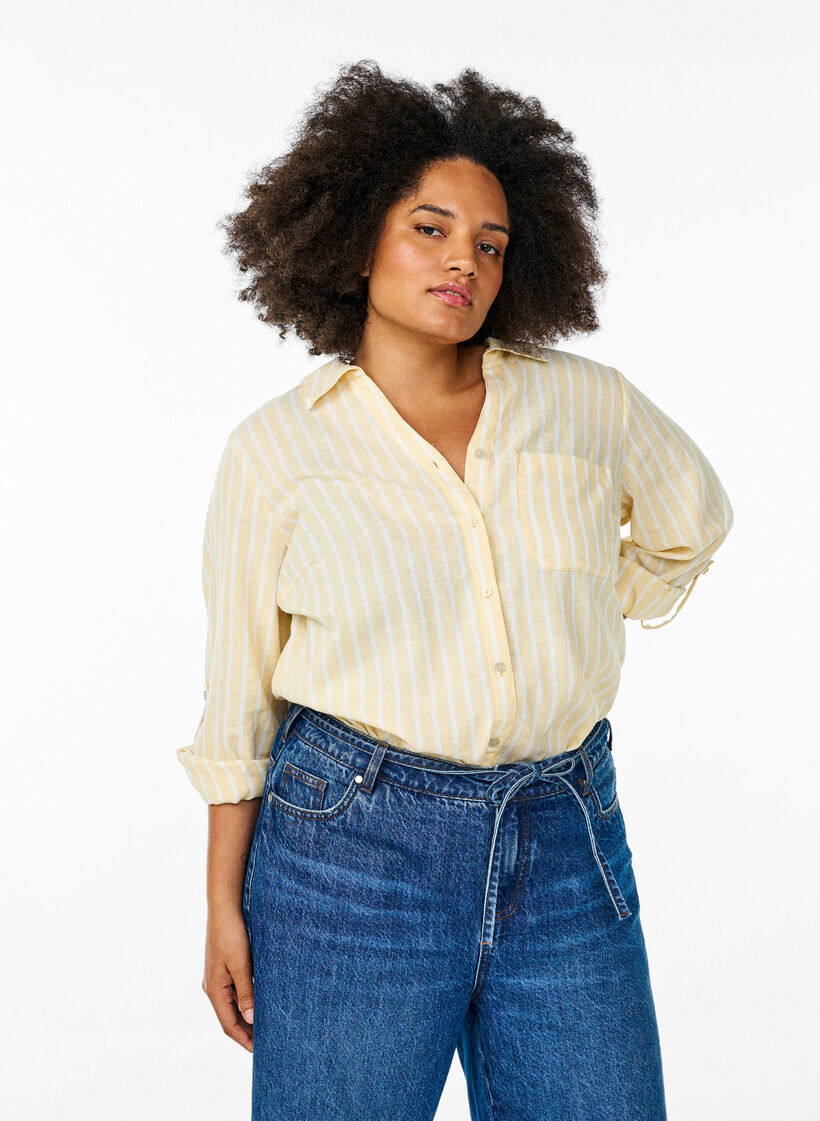 Chemise en lin et viscose avec manches 3/4, Beige, Model image number 0