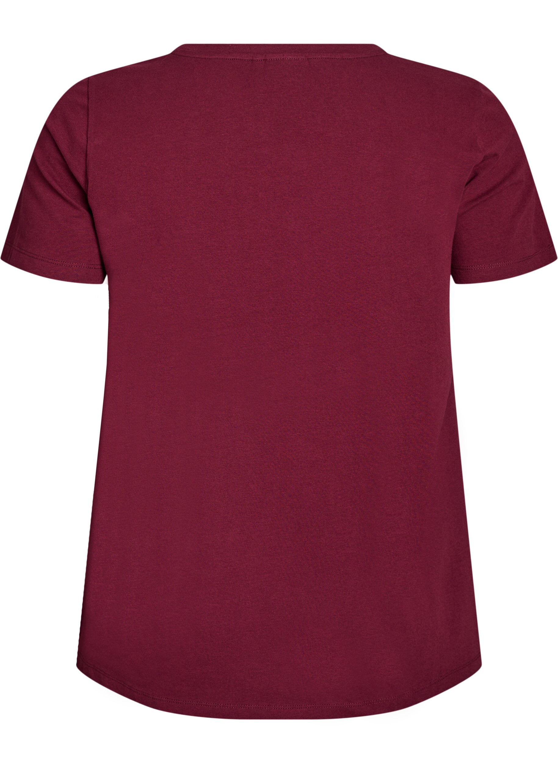 Zizzi T-shirt basique en coton de couleur unie, Bordeaux fonc&eacute;, Packshot image number 1