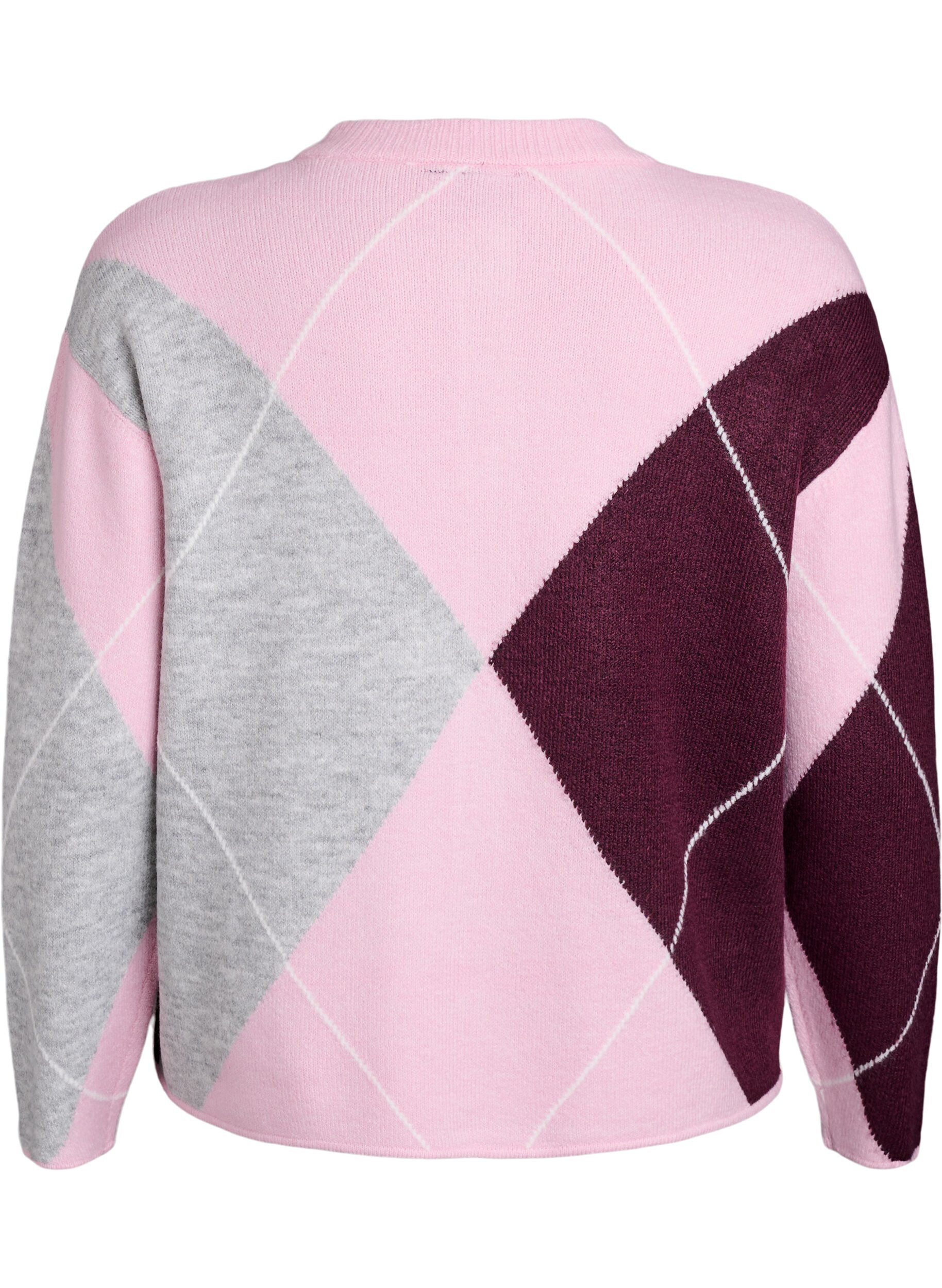 Zizzi Cardigan &agrave; motif argyle et col rond, Rose, Packshot image number 1