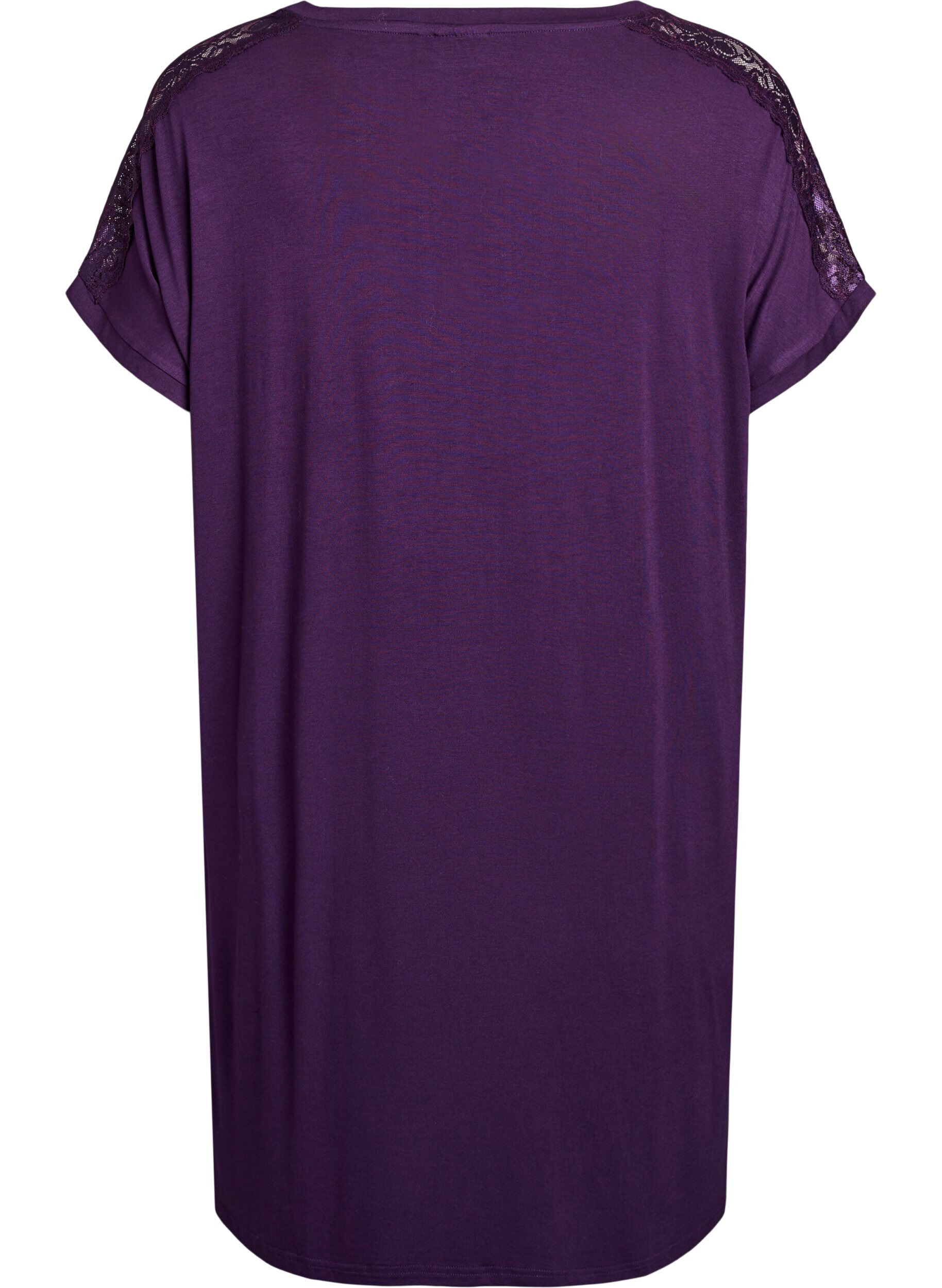 Zizzi Chemise de nuit en viscose avec dentelle, Violet, Packshot image number 1