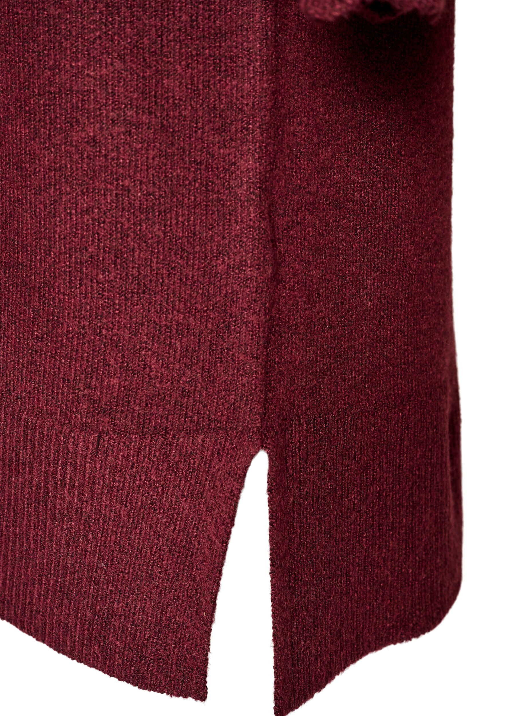 ZizziRobe courte en maille avec ourlet ondul&eacute; et fentes, Bordeaux, Packshot image number 3