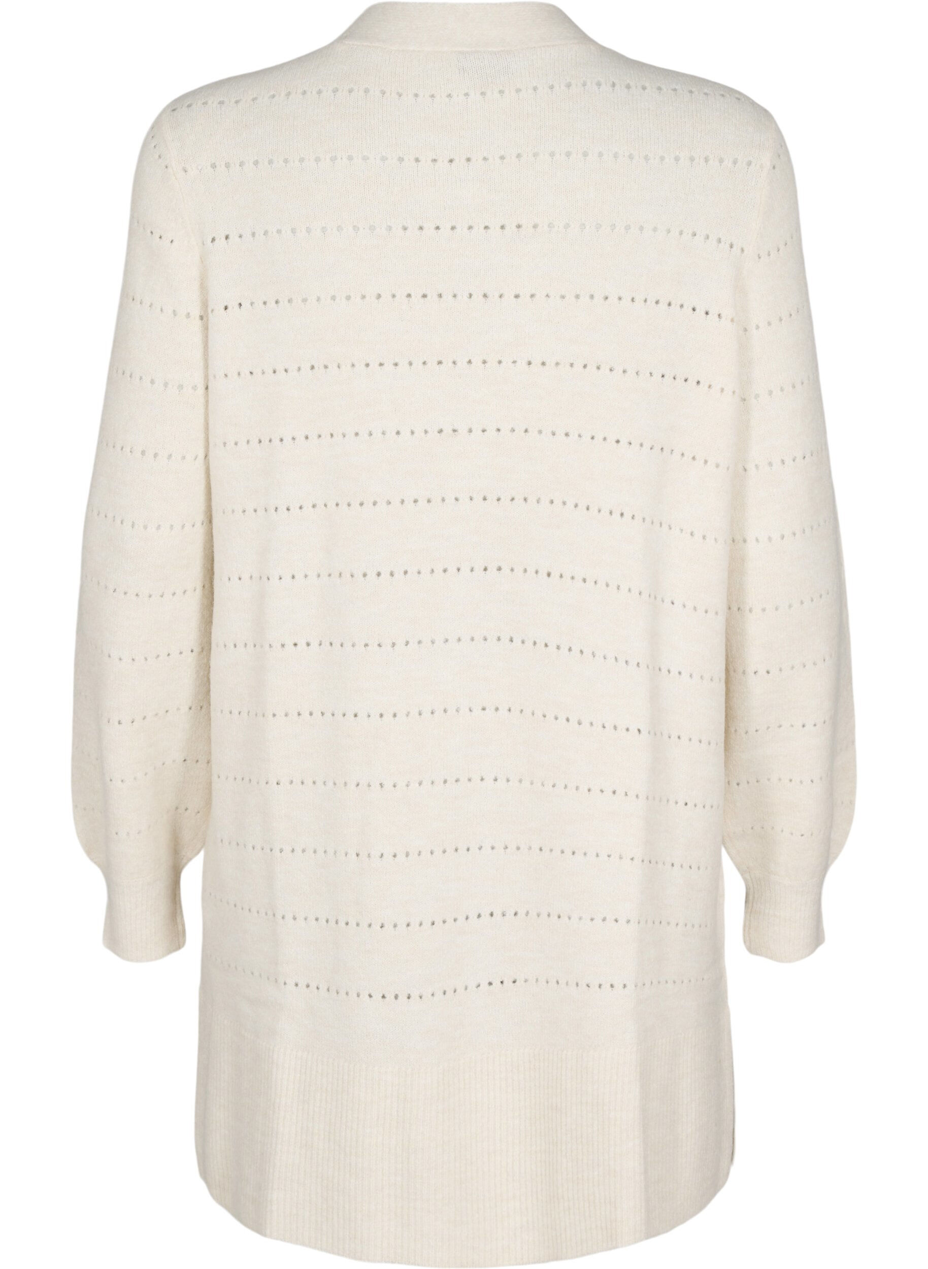 Zizzi Cardigan long en tricot avec un motif en dentelle, Birch Mel., Packshot image number 1