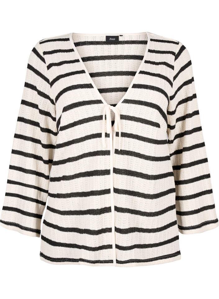 Cardigan rayé avec cordon de serrage, Sand Black Stripe, Packshot image number 0