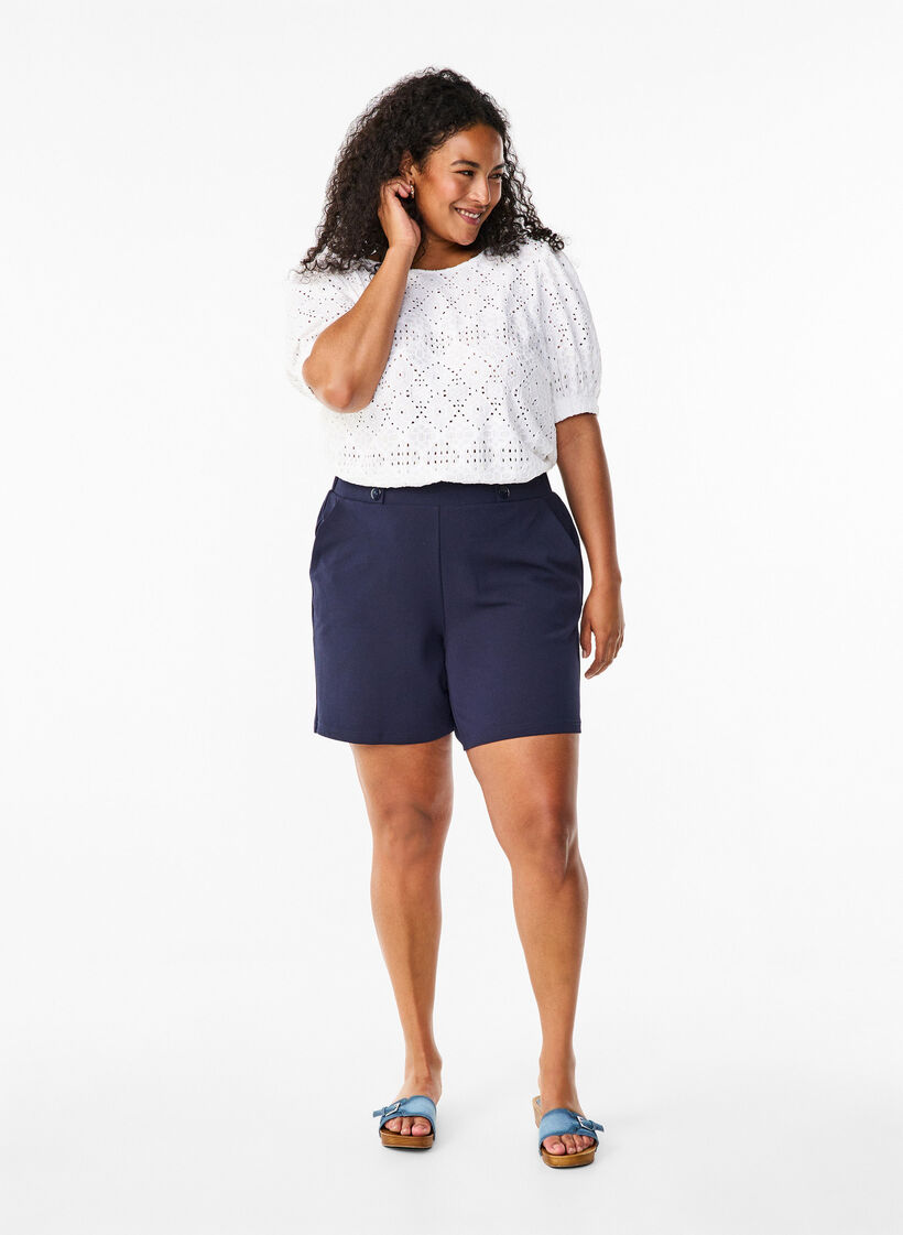 Chemisier à manches courtes avec motif de dentelle, Bright White, Model image number 2