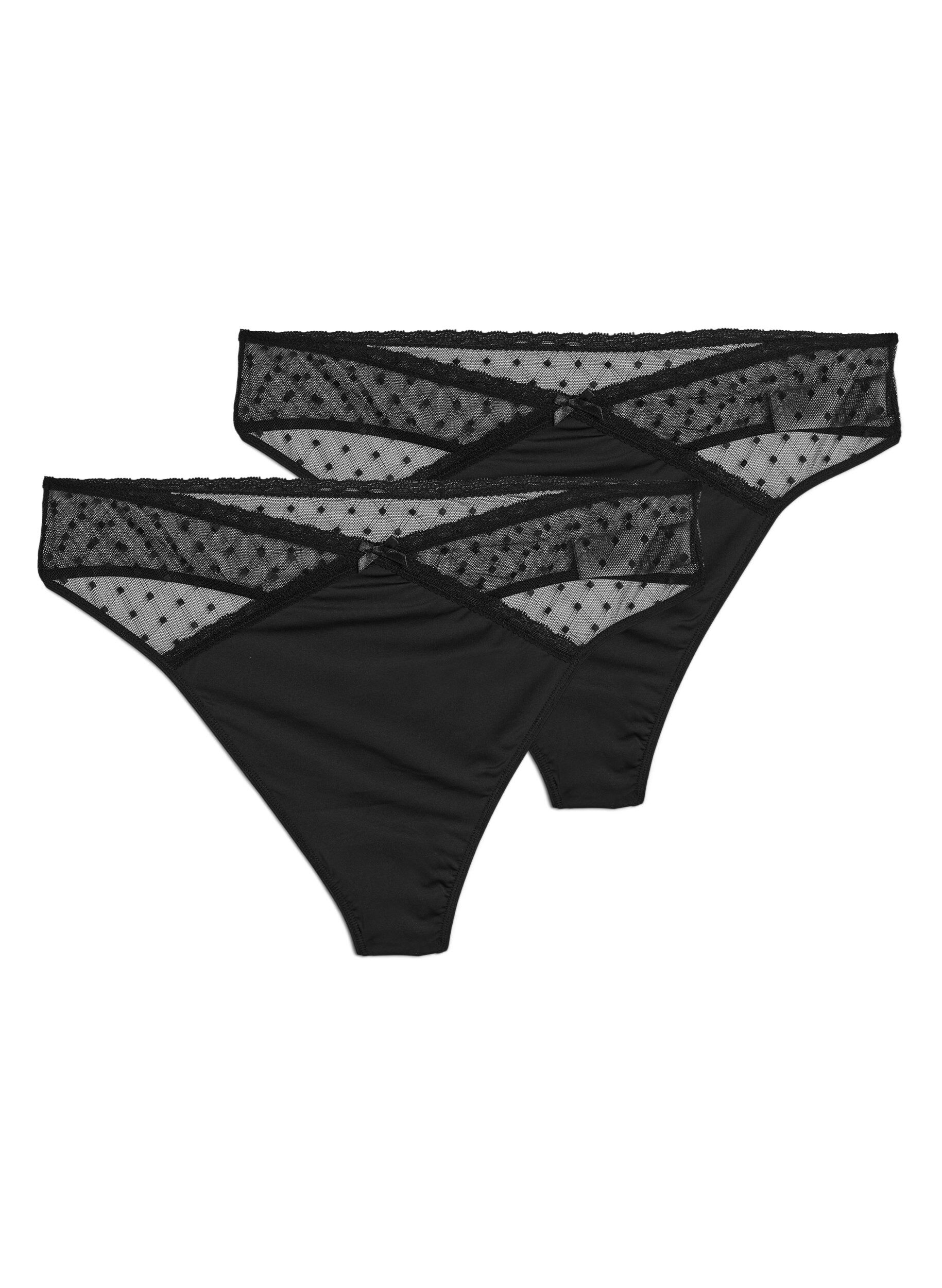 Zizzi String 2-pack avec dentelle, Noir, Packshot image number 0
