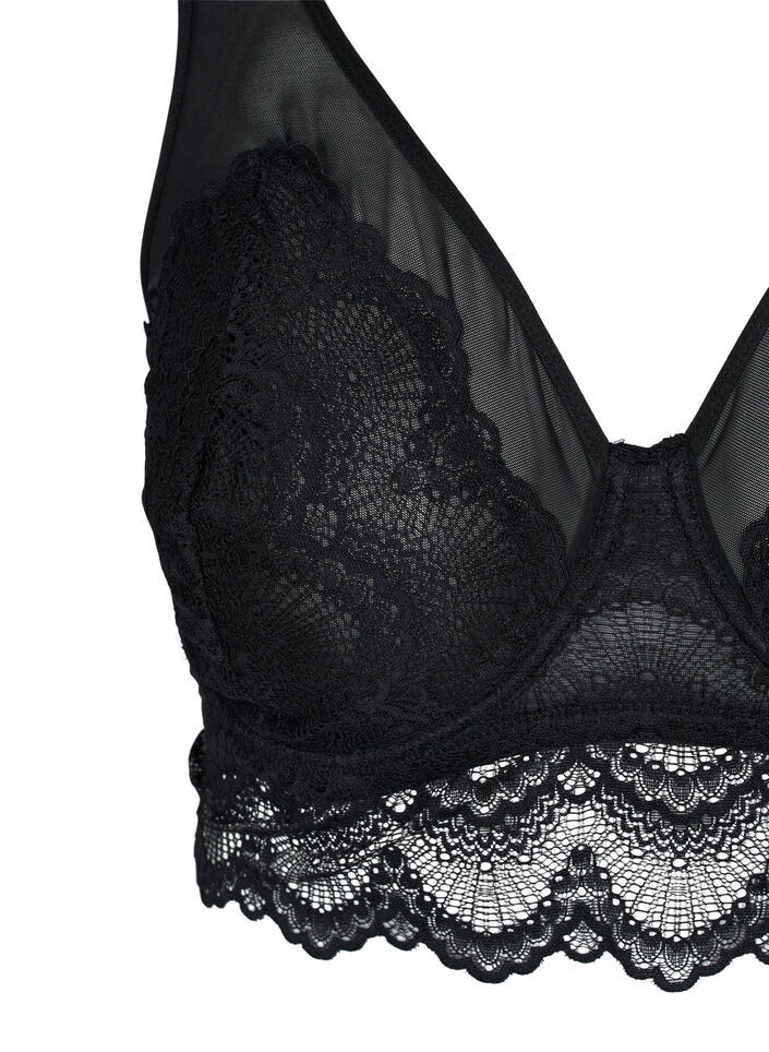 Soutien-gorge en dentelle à armature et maille, Black, Packshot image number 2