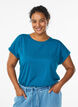 T-shirt &agrave; manches courtes en coton m&eacute;lang&eacute;, Bleu p&eacute;trole, Model image number 0