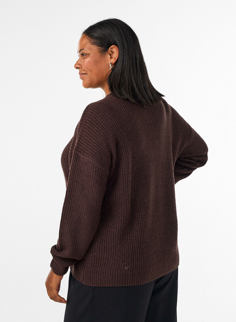 Cardigan en maille avec zip, Marron, Model image number 2