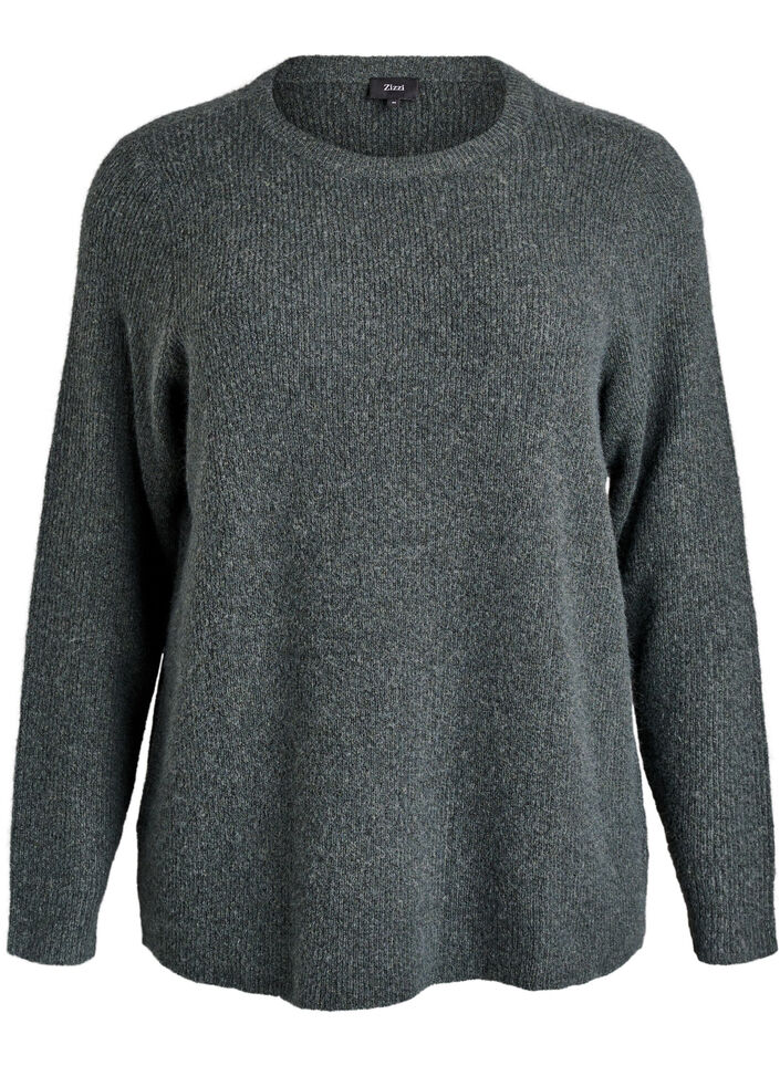 Blouse en maille chinée à col rond, Vert foncé, Packshot image number 0