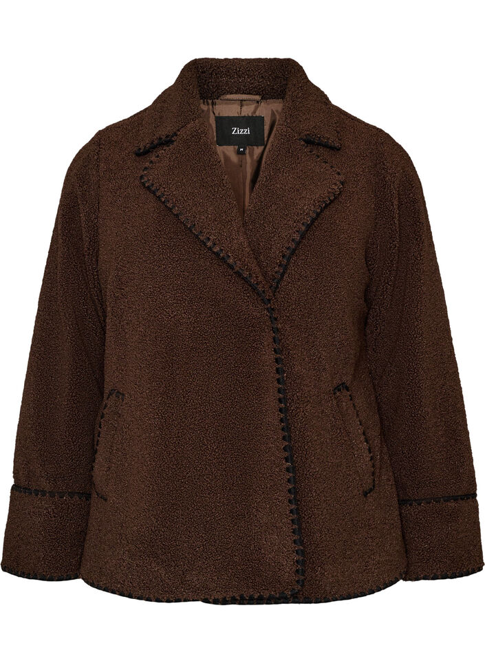 Veste teddy avec d&eacute;tails contrastants, Marron, Packshot image number 0
