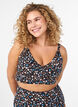 Haut de bikini &agrave; fleurs et &agrave; d&eacute;tails de jabot, Marron, Model image number 0