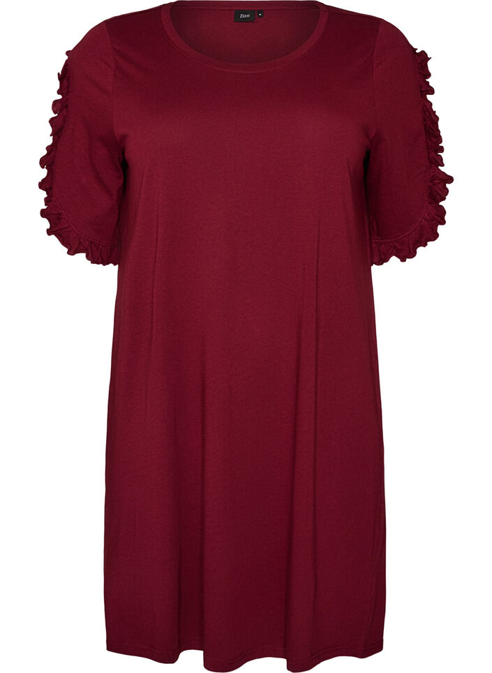 Chemise de nuit en coton bio avec manches &agrave; volants, Bordeaux, Packshot image number 0
