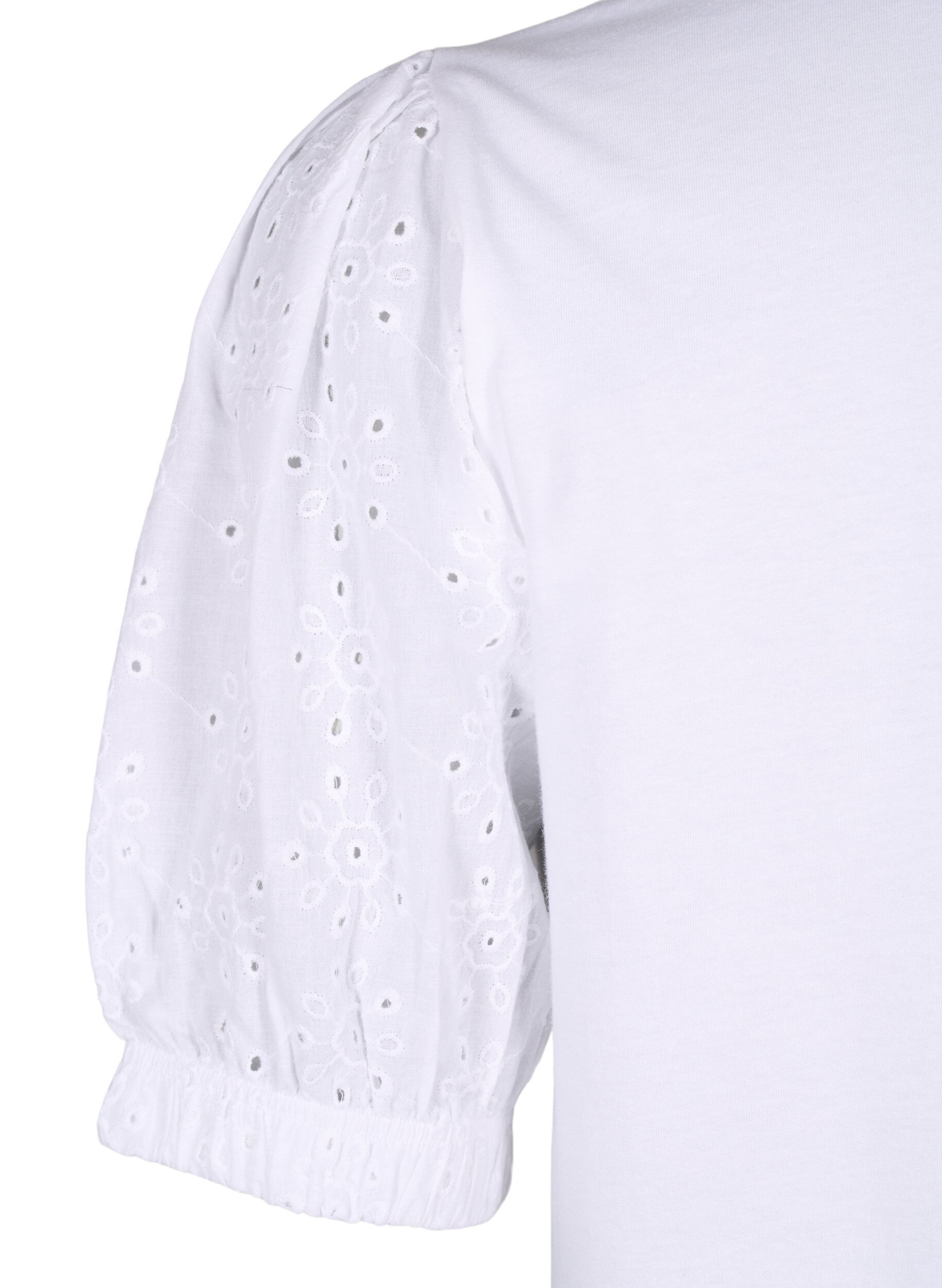 Zizzi Chemisier en coton biologique avec manches en broderie anglaise, Bright White, Packshot image number 3