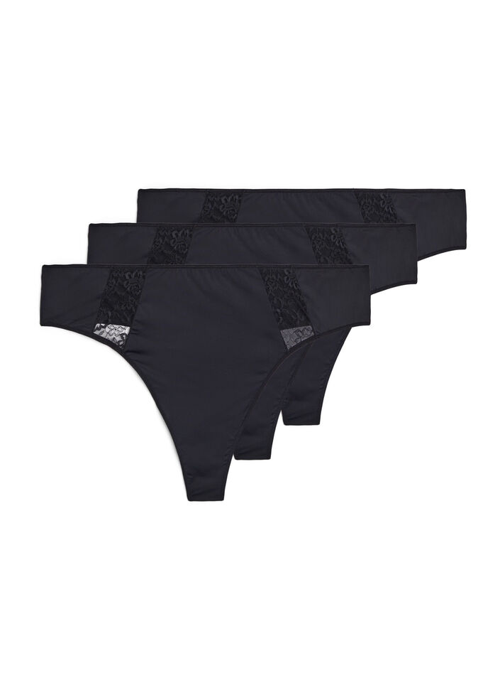 String en dentelle dans un pack de 3, Noir, Packshot image number 0