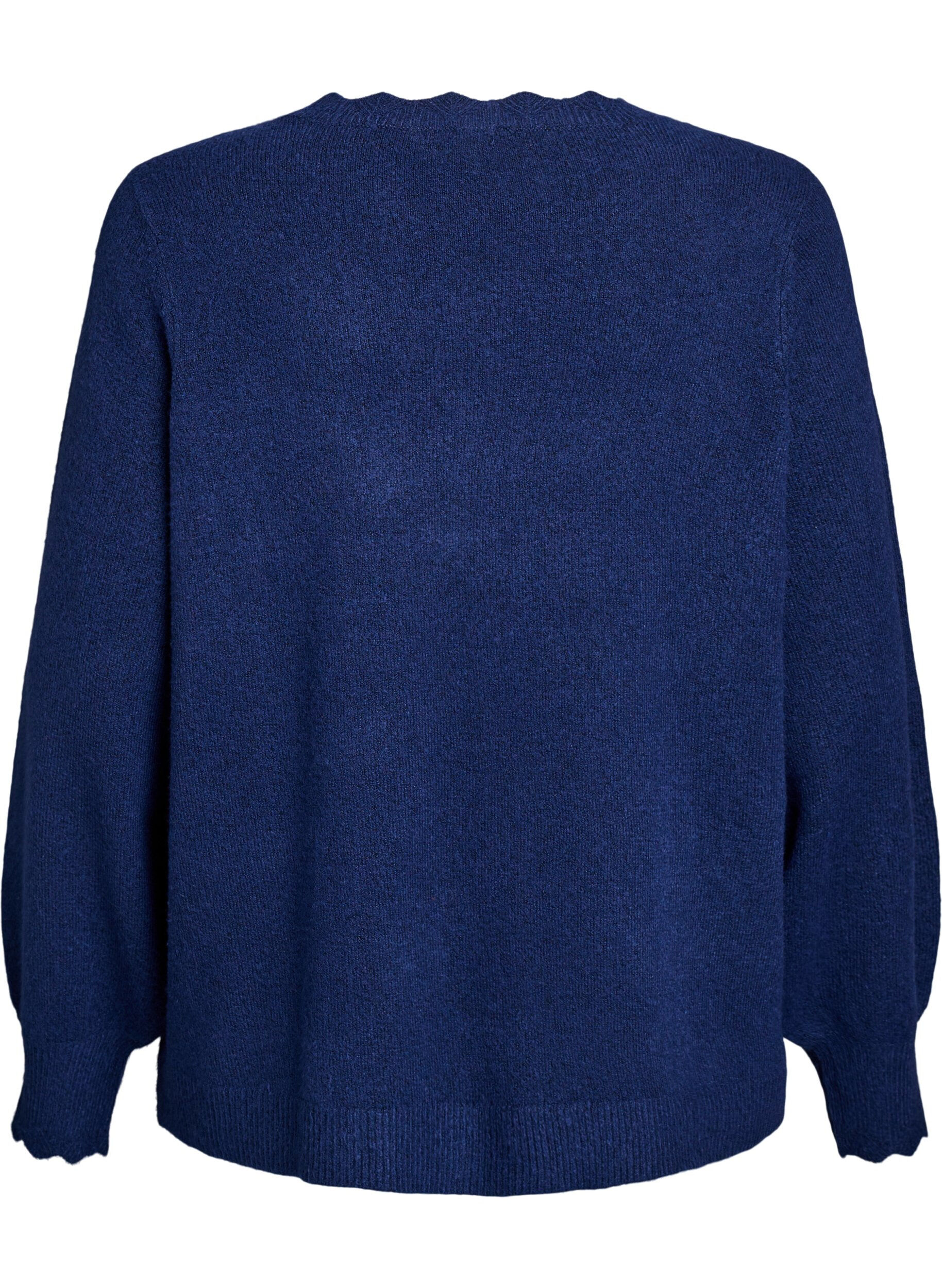 ZizziBlouse en maille &agrave; bords ondul&eacute;s, Bleu, Packshot image number 1