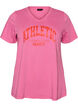 T-shirt en coton bio avec un imprim&eacute; varsity et col V, Rose, Packshot image number 0