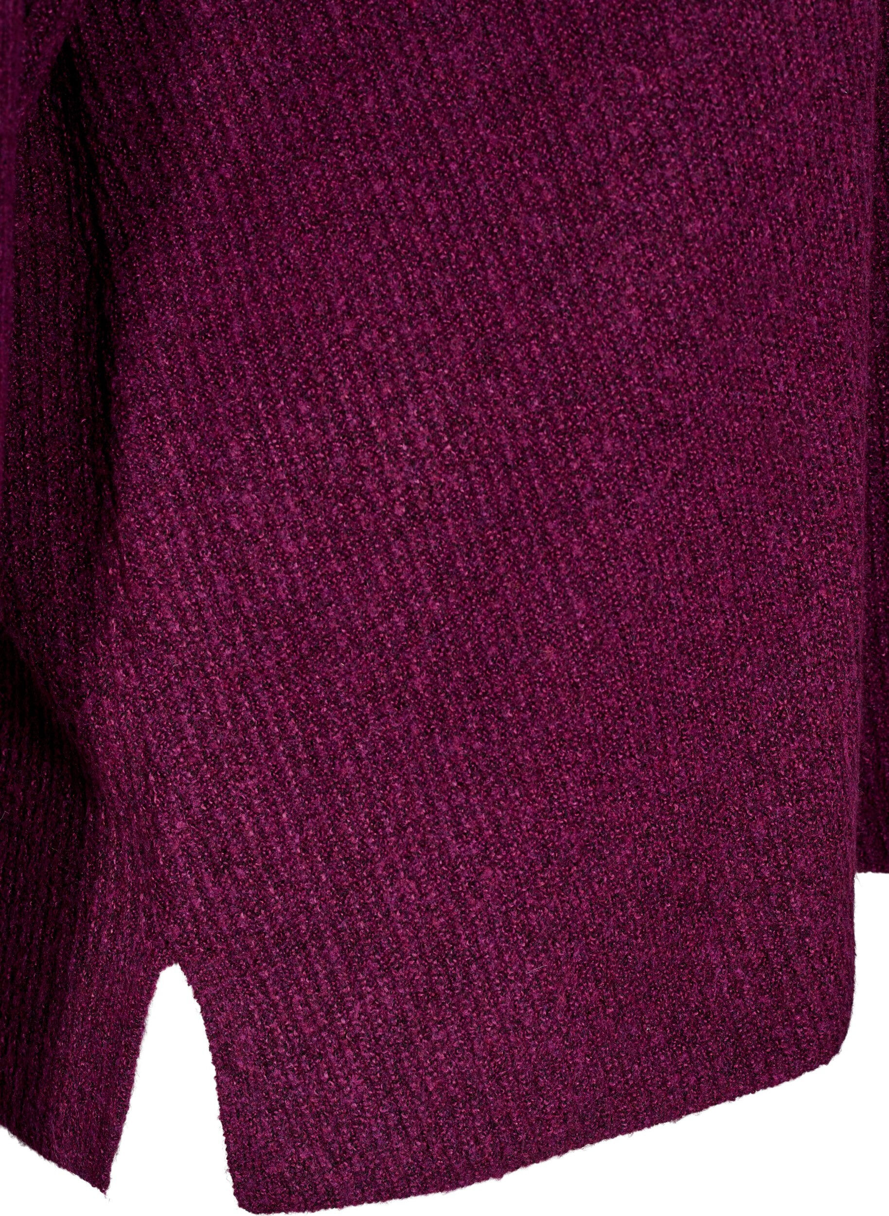 Zizzi Chemisier en maille &agrave; col en V et &agrave; manches longues, Potent P. Black Mel., Packshot image number 3