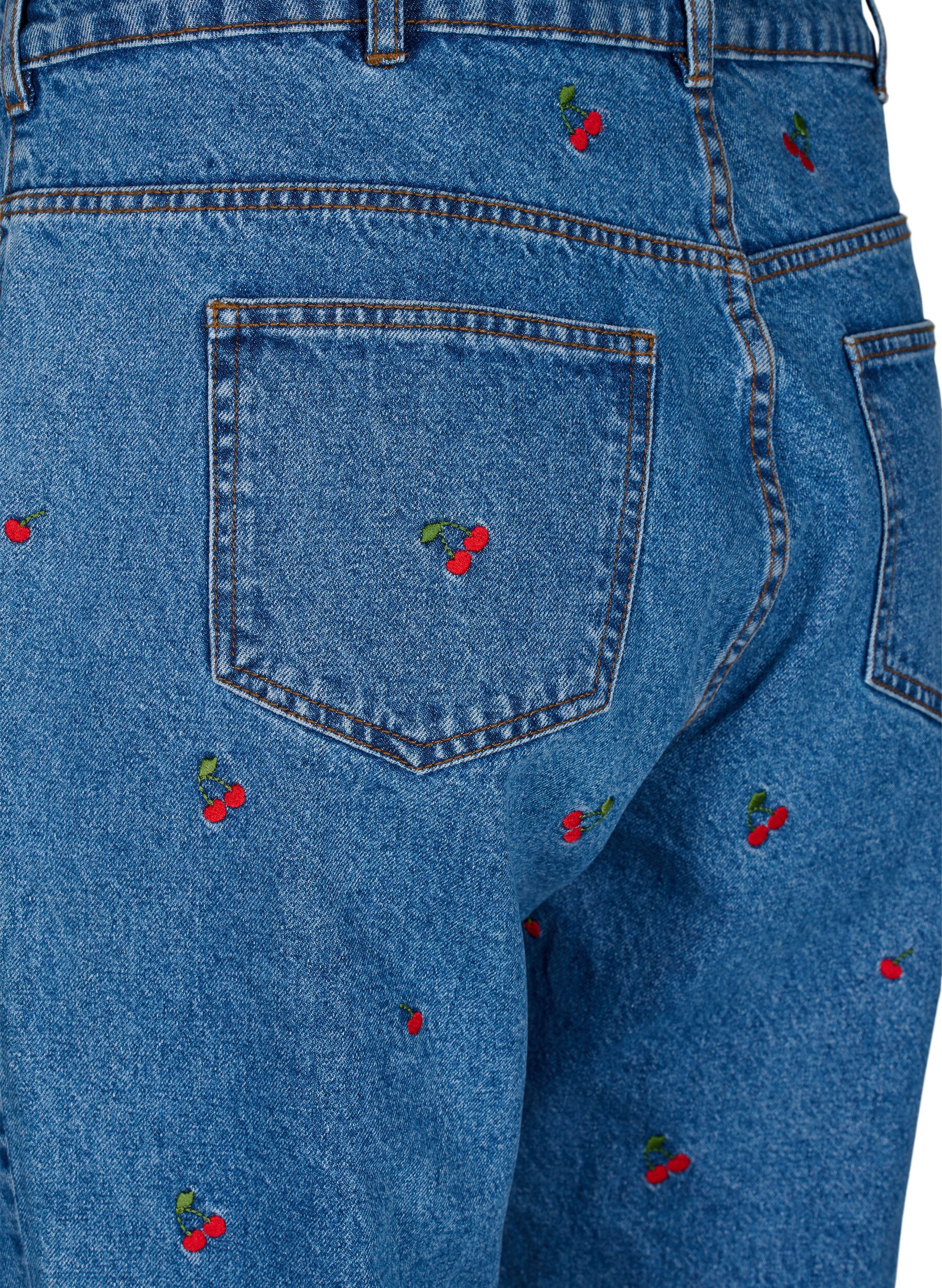 Zizzi Jeans Mille coupe Mom avec broderies, Bleu Clair, Packshot image number 3
