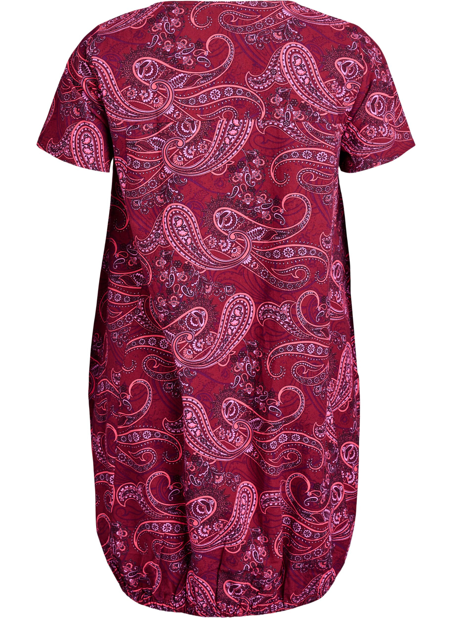 ZizziRobe en coton &agrave; manches courtes avec imprim&eacute;, Bordeaux, Packshot image number 1