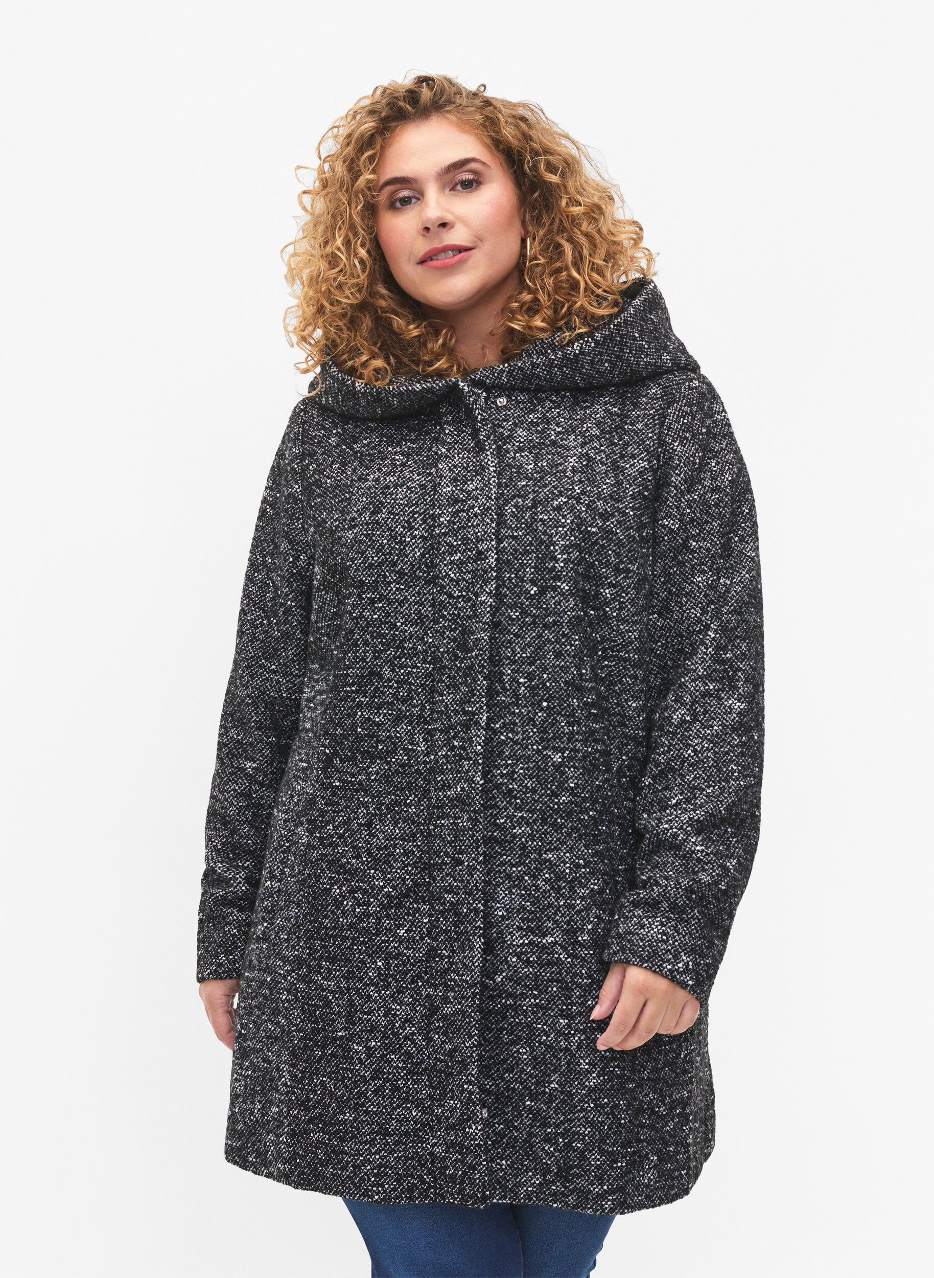 Zizzi Manteau boucl&eacute; en laine, Black Mel., Model image number 0