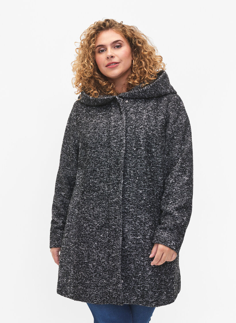 Manteau bouclé en laine, Black Mel., Model image number 0