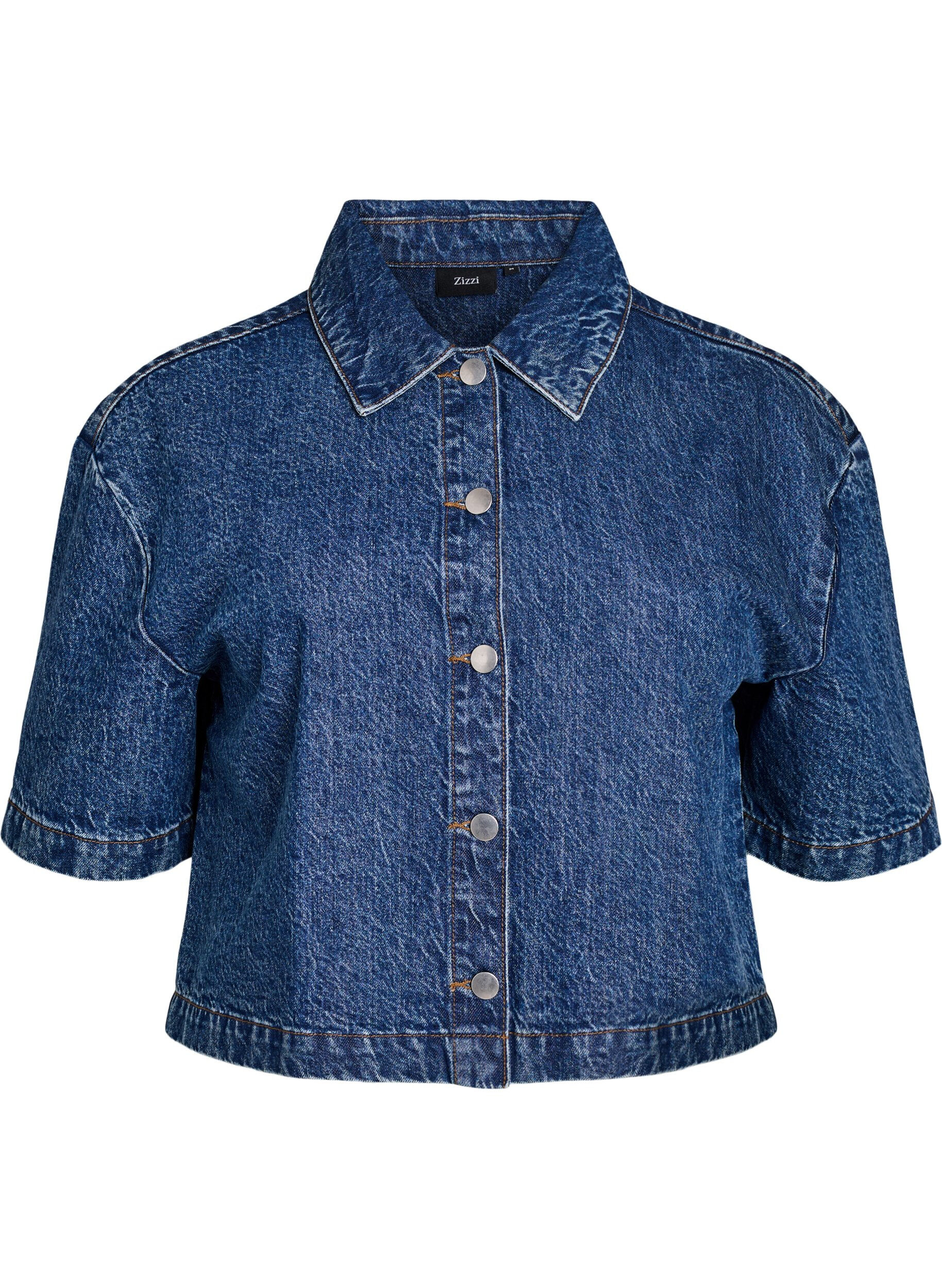 ZizziVeste en jean &agrave; manches courtes avec fermeture &agrave; boutons, Bleu, Packshot image number 0