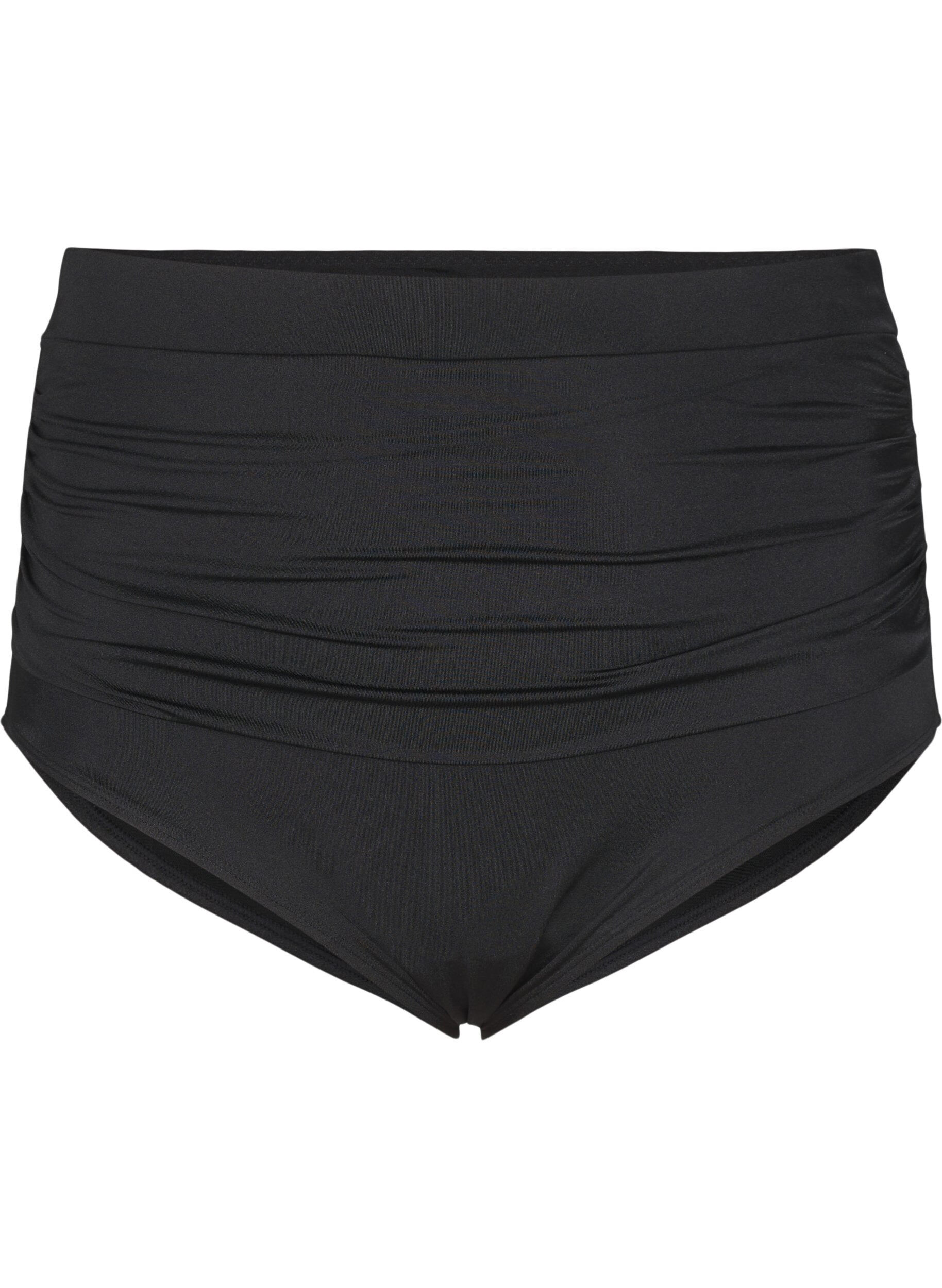 Zizzi Culotte de bikini taille haute avec fronces, Noir, Packshot image number 0