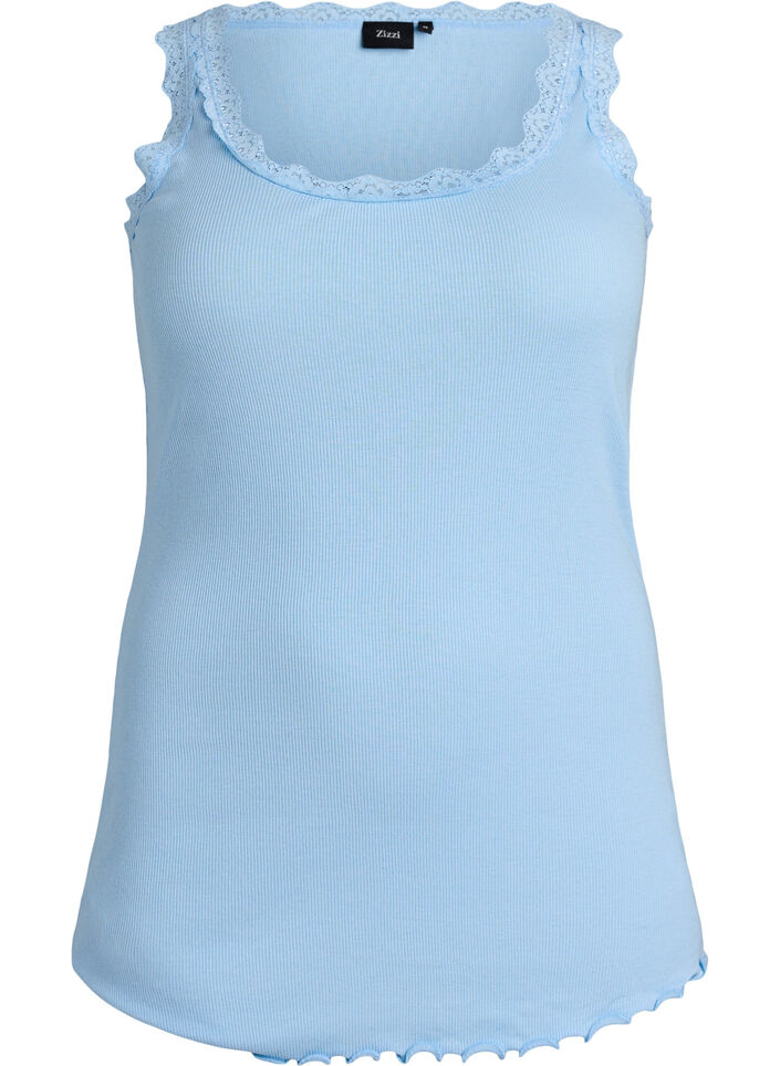 Top avec finitions en dentelle, Bleu Clair, Packshot image number 0